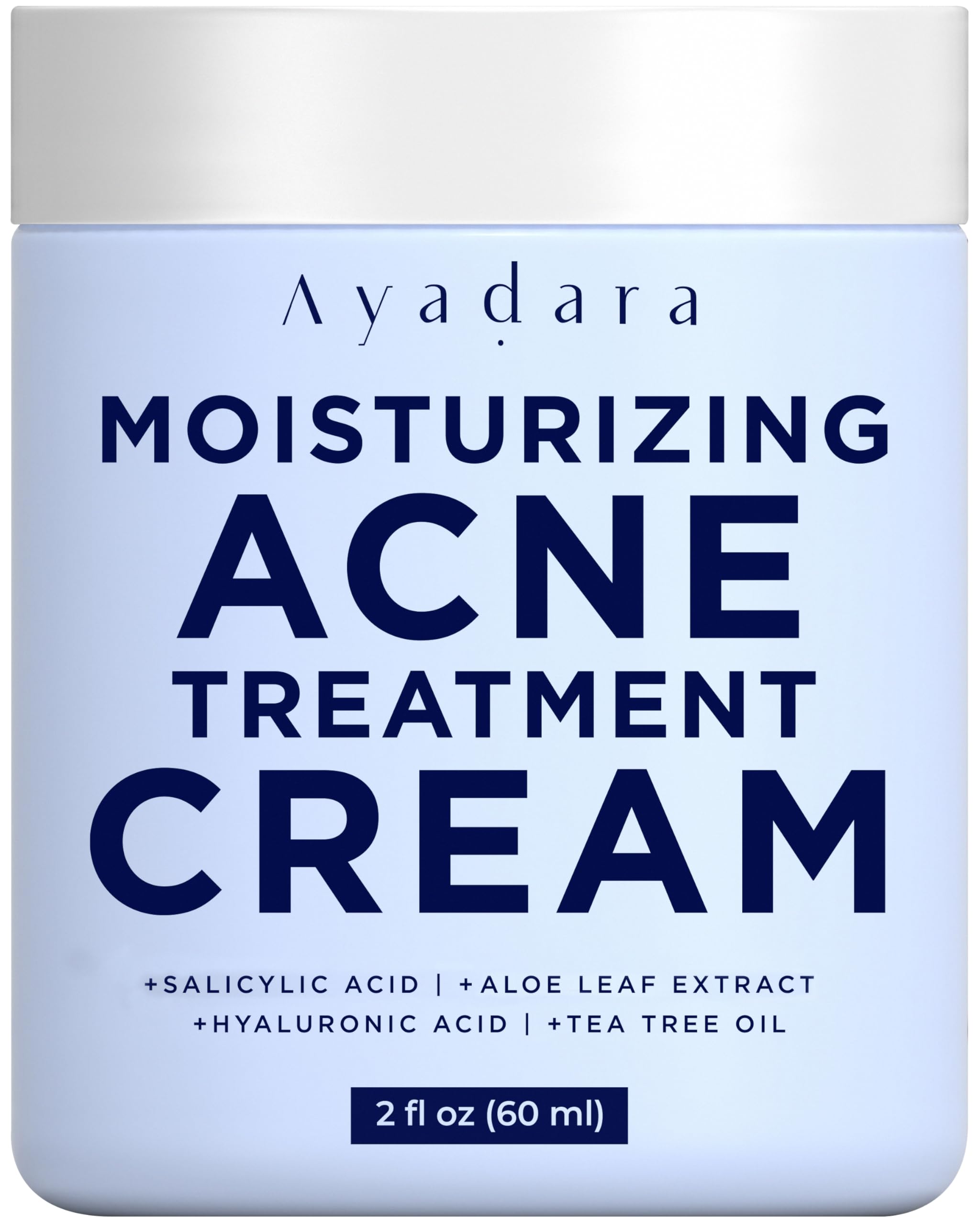Moisturizing Acne Treatment Cream, Salicylic Acid Face Moisturizer for Oily & Acne Prone Skin, Pimple, Blackhead, Whitehead, Hormonal, & Cystic Acne Treatment for Men, Women, 90-Day Supply by Ayadara