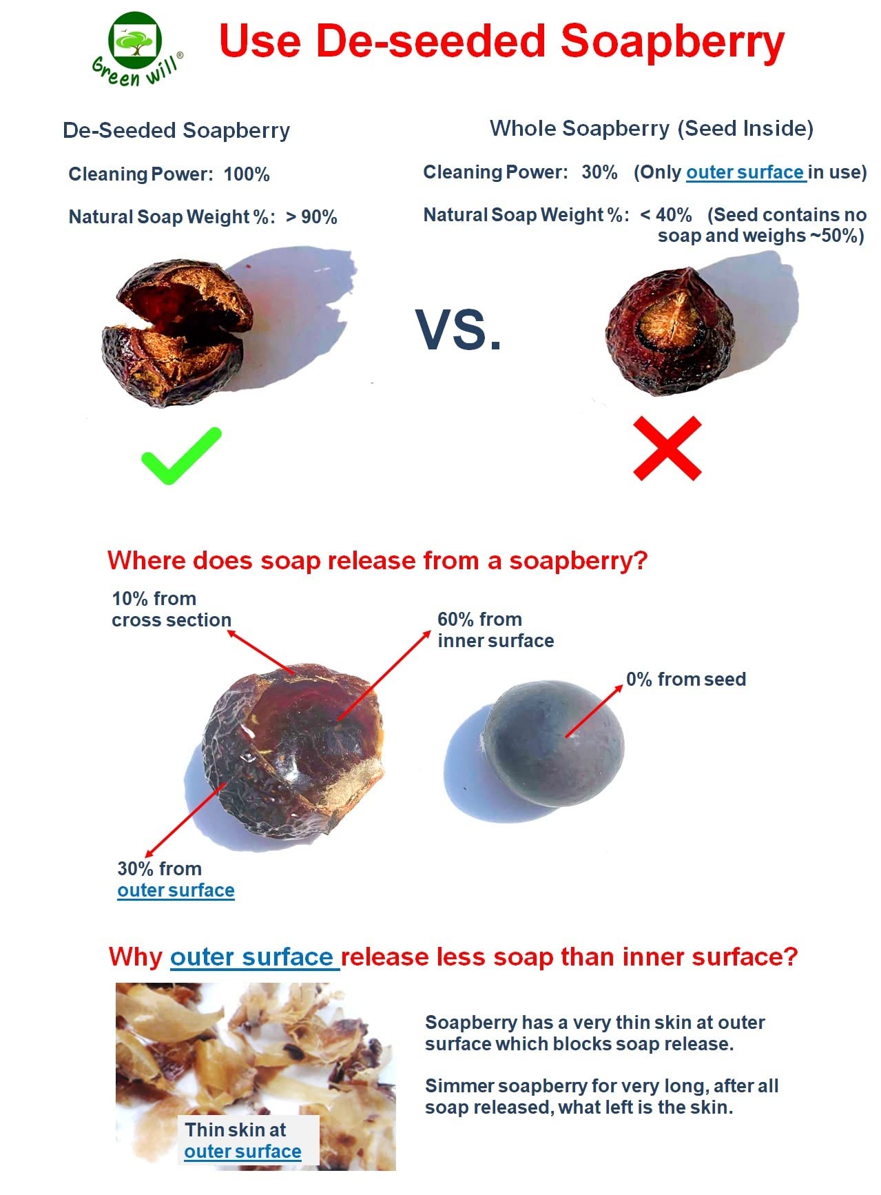 2.5 Pounds Greenwill Soap Berries / Soap Nuts - With Washbag and Brochure - Deseeded