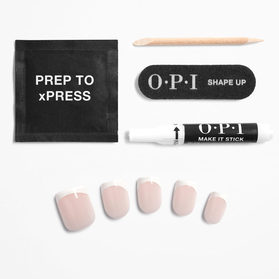OPI xPRESS/ON French Press | French Tip Nail Art Short Round Press On Nails | With Nail Glue | Long Lasting, Reusable, Non-damaging