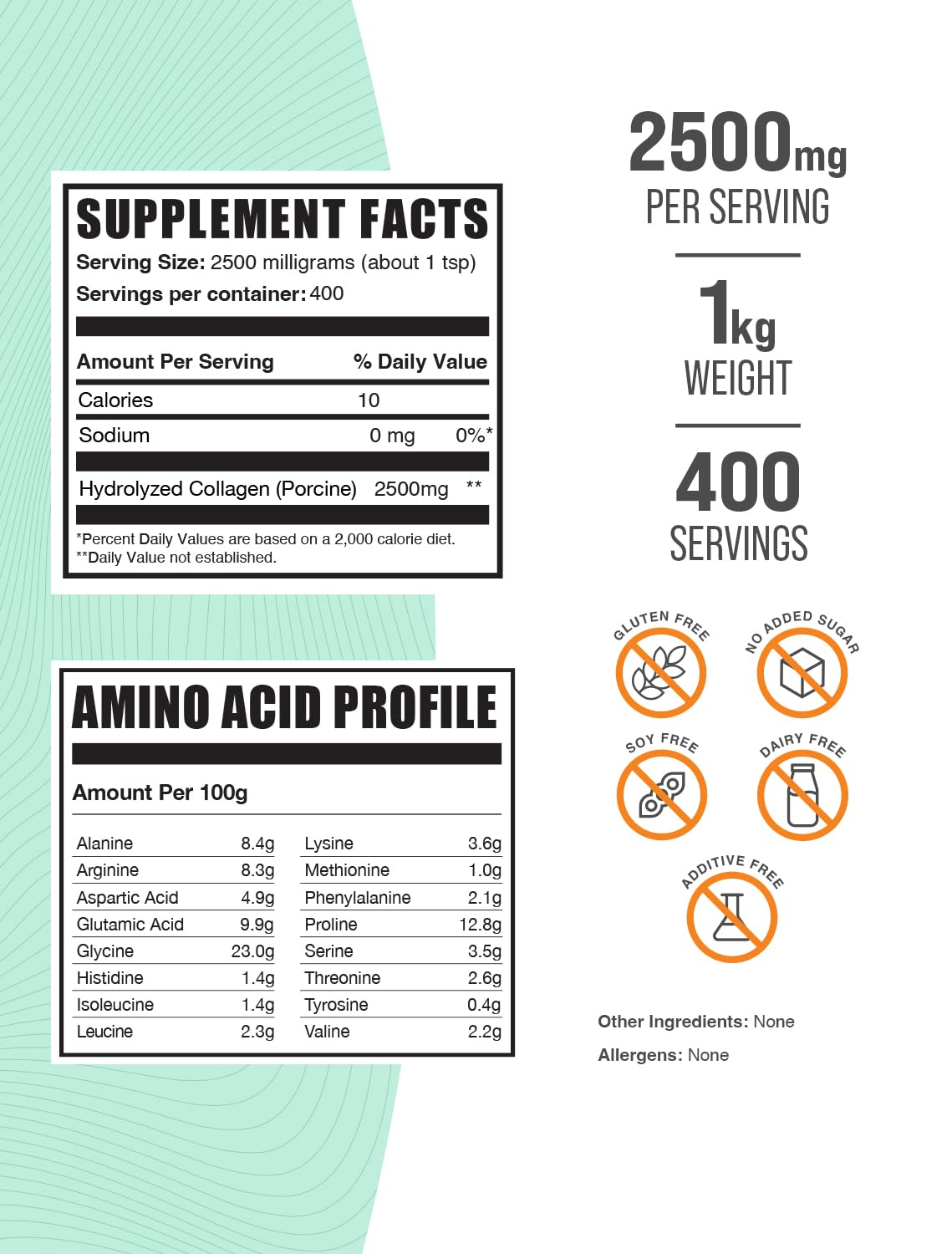 BulkSupplements.com Porcine Collagen Powder - Hydrolyzed Collagen Powder, Collagen Supplement, Collagen Protein Powder - Gluten Free, 2500mg per Serving, 1kg (2.2 lbs) (Pack of 1)