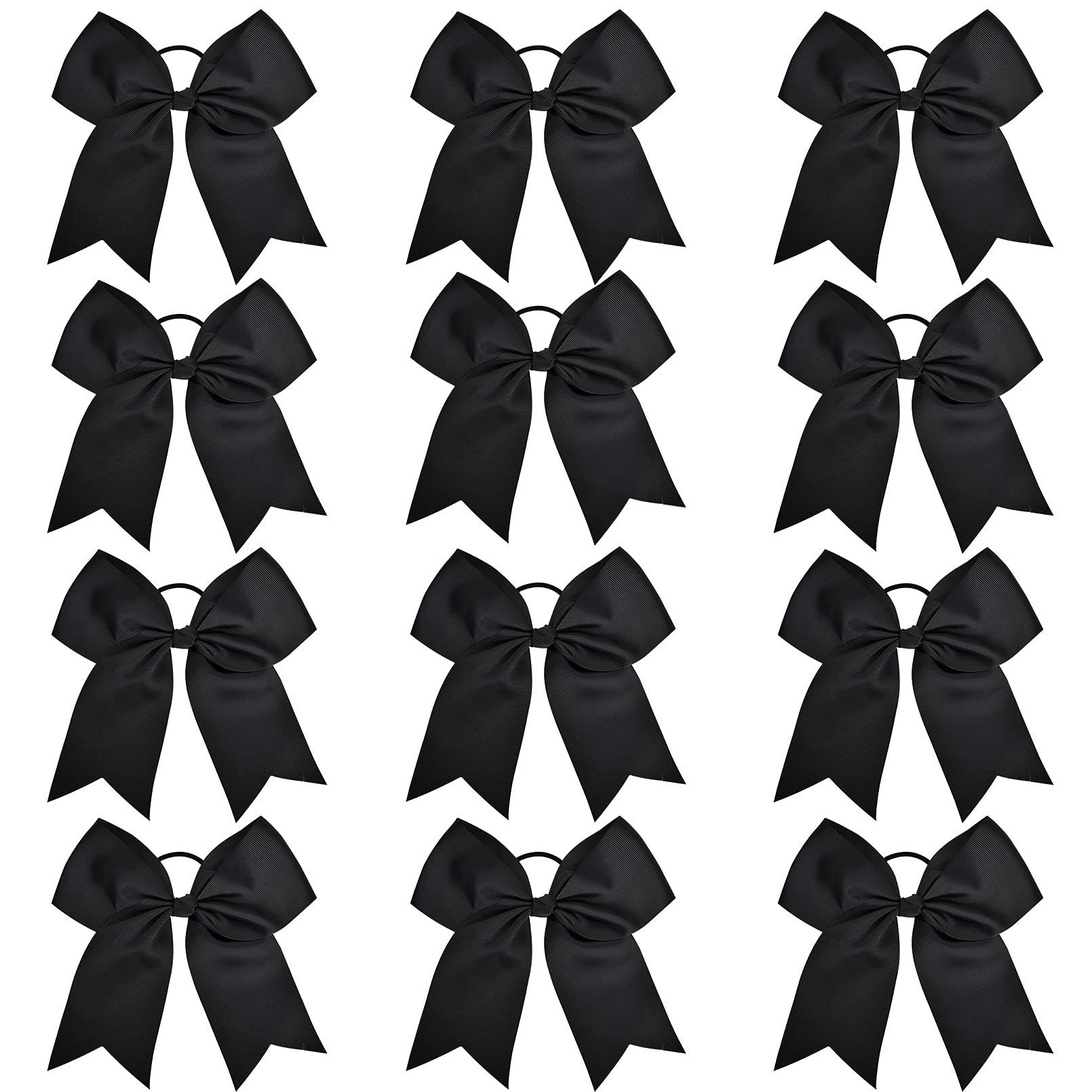Aileam 12-Black: 12 Pcs Large Cheer Bows 8 Bulk Hair Bow Accessories With Ponytail Holder For Girls High School College Cheerleading