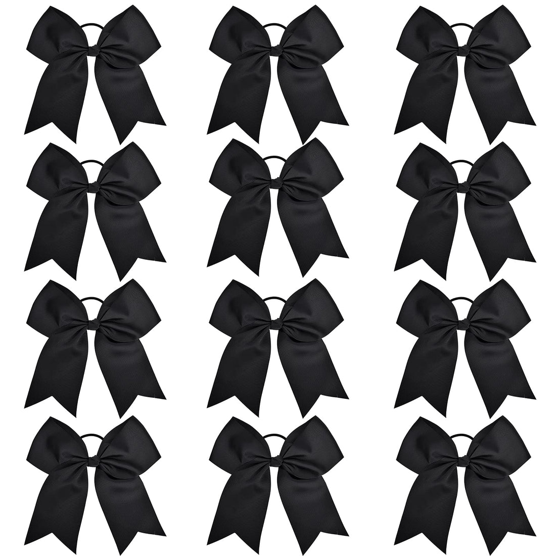 Aileam 12-Black: 12 Pcs Large Cheer Bows 8 Bulk Hair Bow Accessories With Ponytail Holder For Girls High School College Cheerleading