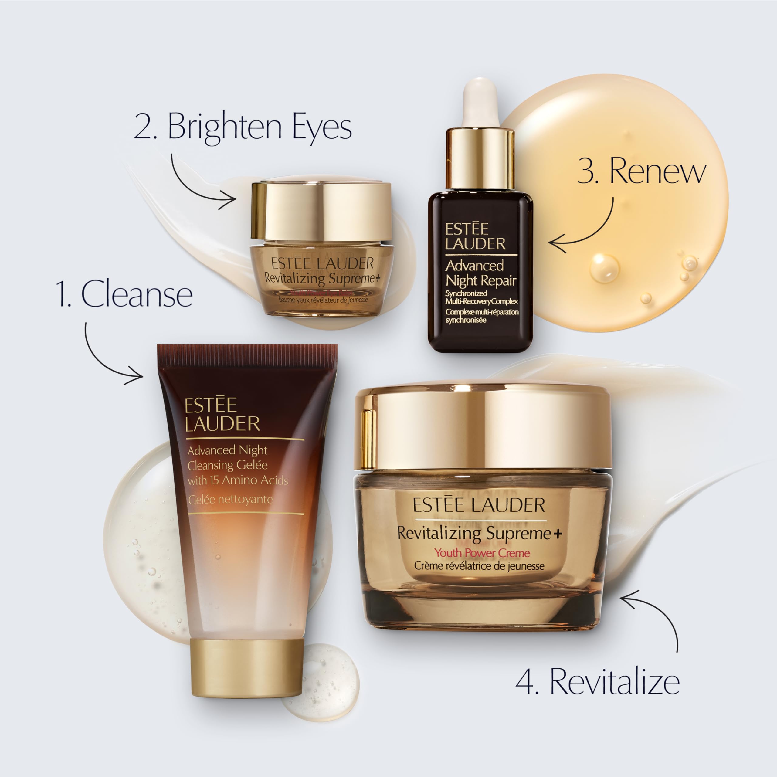 Estée Lauder Revitalizing Supreme+ Holiday Skincare Gift Set | The Lift + Firm Routine | Includes Full-Size Moisturizer 1.7 Ounce + Cleanser 1 Fl Oz, Eye Cream 0.17 Ounce, Face Serum 0.5 Fl Oz