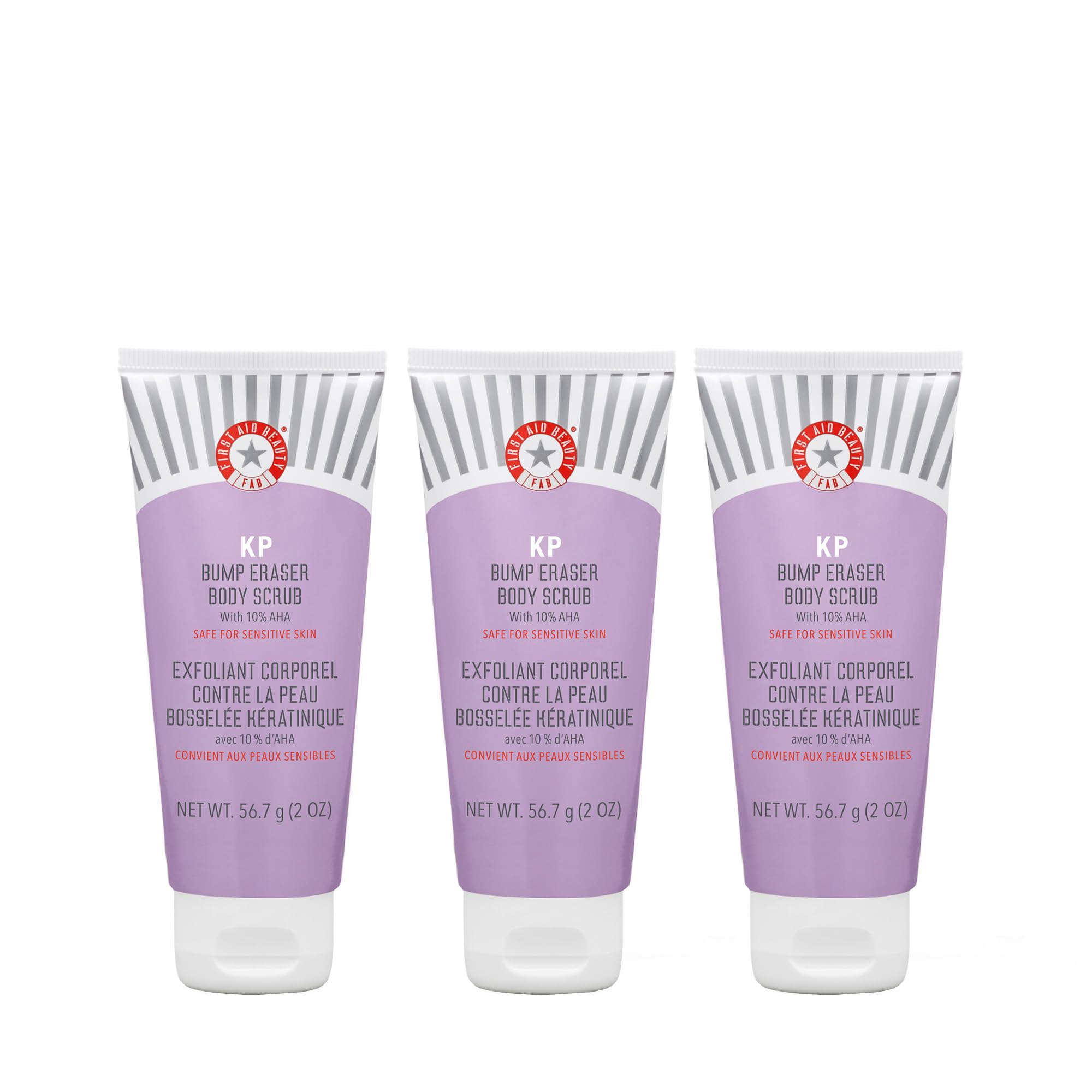 First Aid Beauty - KP Bump Eraser Body Scrub with 10% AHA, Keratosis Pilaris Skin Exfoliator with Glycolic & Lactic acids, Helps Reduce Chicken Skin Bumps, Safe for Sensitive Skin, 2 oz, 3 ct