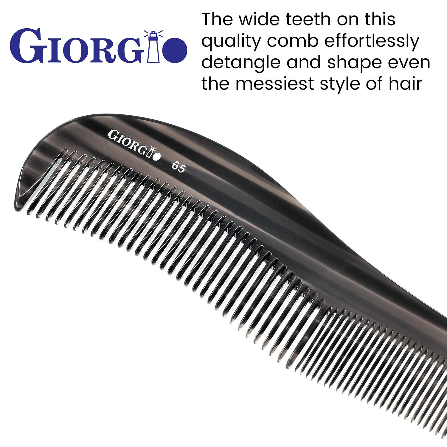 Giorgio G65 8 1/2 Handmade Black Flexible Contour Comb. Wide Teeth Flexible Comb. Hand-Made of quality.