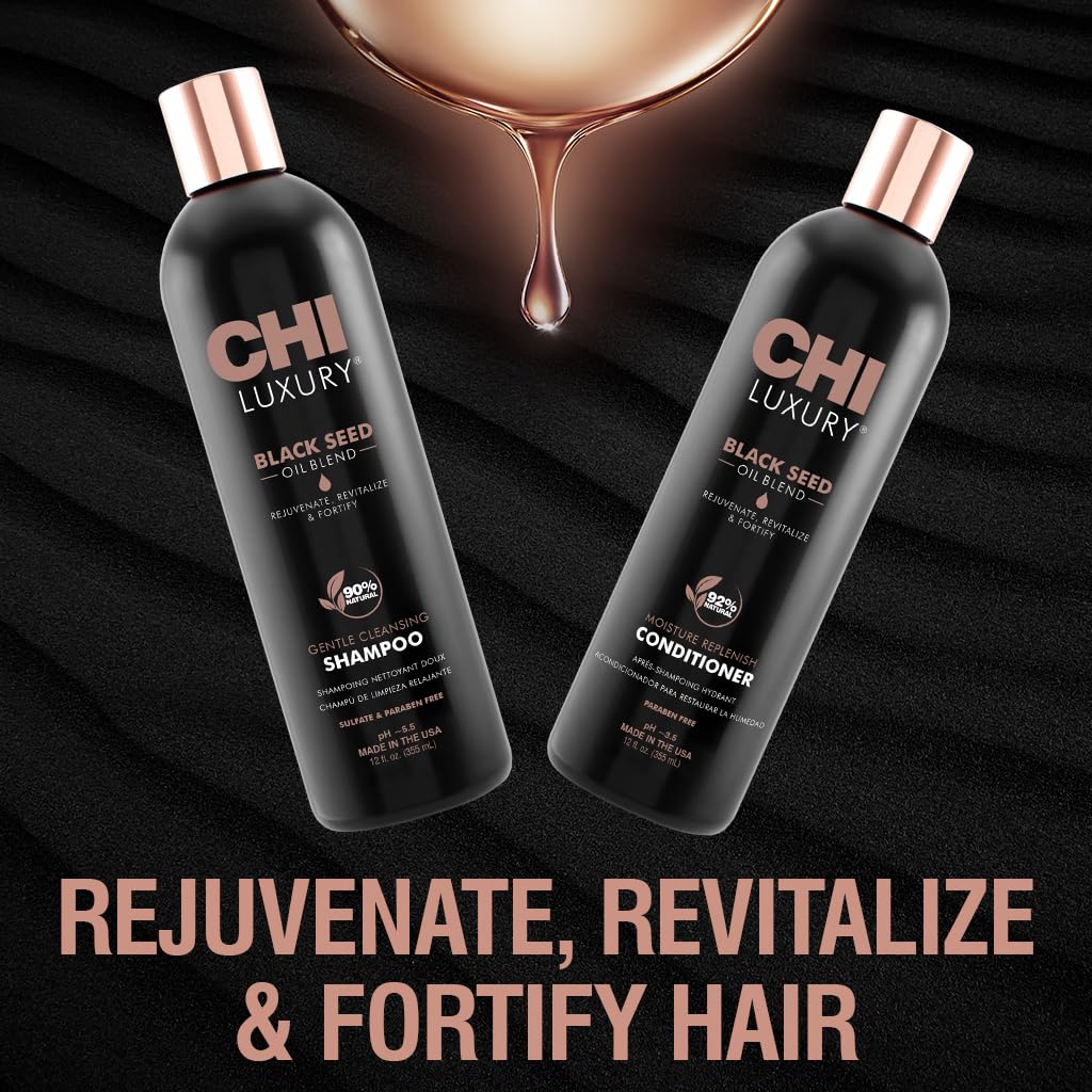 CHI Luxury Black Seed Oil Blend Gentle Cleansing Shampoo 12 Fl Oz, CHI Luxury Black Seed Oil Blend Moisture Replenish Conditioner 12 Fl Oz (pack Of 2)