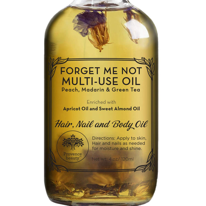 BEAUTE DE PROVENCE Multi-Use Oil for Face, Body and Hair - Forget Me Not - Organic Blend of Apricot, Vitamin E and Sweet Almond Oil Moisturizer for Dry Skin, Scalp and Nails - Peach, Mandarin and Gree