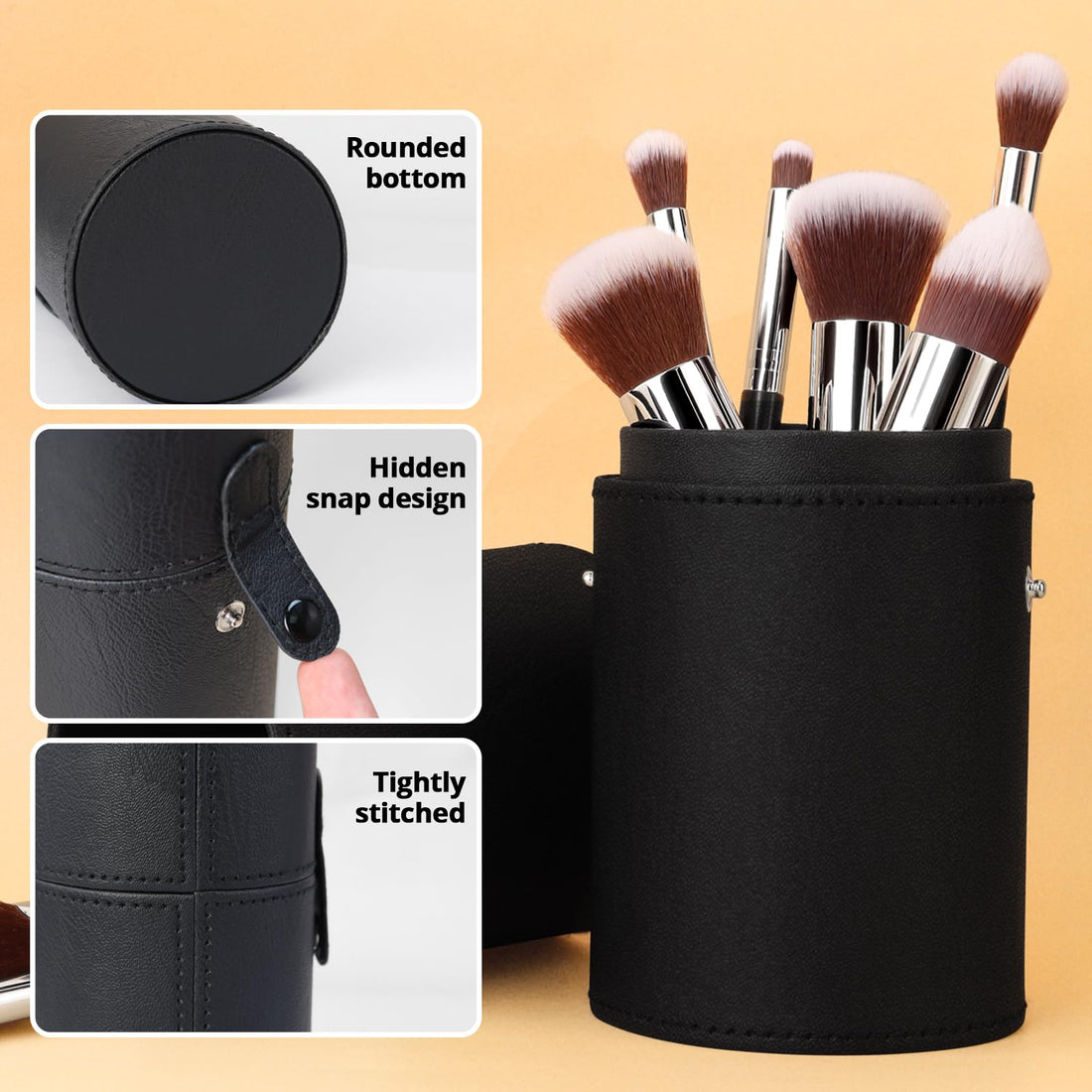 BEAKEY Makeup Brushes Sets, Brush Sets with Makeup Sponges (10+2pcs, with Black Case)