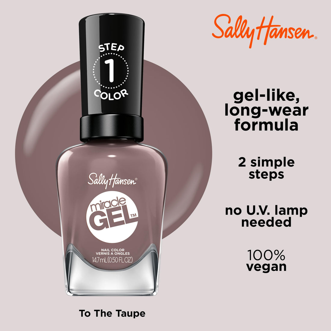 Sally Hansen Miracle Gel Nail Polish, 700 To The Taupe, 0.5 Fl Oz