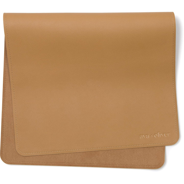 Ava + Oliver Foldable Portable Diaper Mat in Vegan Leather (16 x 30 in); Wipeable & Multipurpose - Tan