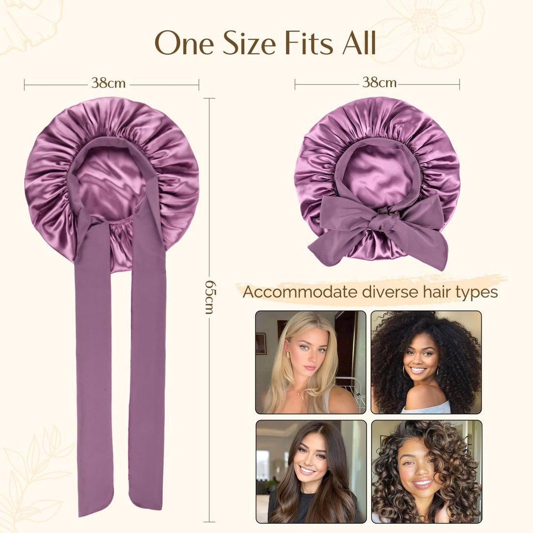 YANIBEST Silk Bonnet for Sleeping Women, Satin Hair Bonnet with Tie Band, Night Sleep Cap Wrap for All Hair Types Purple