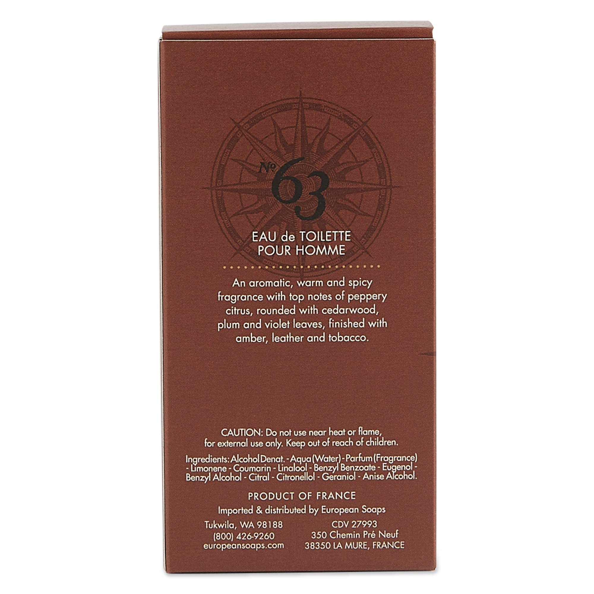Pre de Provence No. 63 Eau de Toilette Cologne (100ml) - Aromatic, Warm, Spice Masculine Fragrance, 100ml Eau de Toilette, 3.38 Fl Oz (Pack of 1)