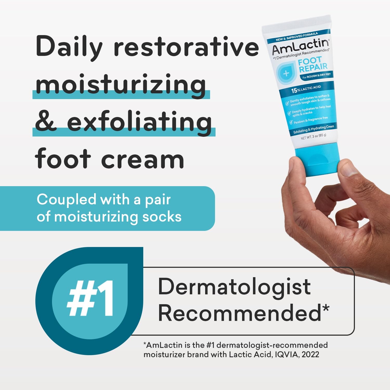 AmLactin Foot Repair Foot Cream Therapy, 3 oz and One Pair Moisturizing Heel Socks (Packaging May Vary)