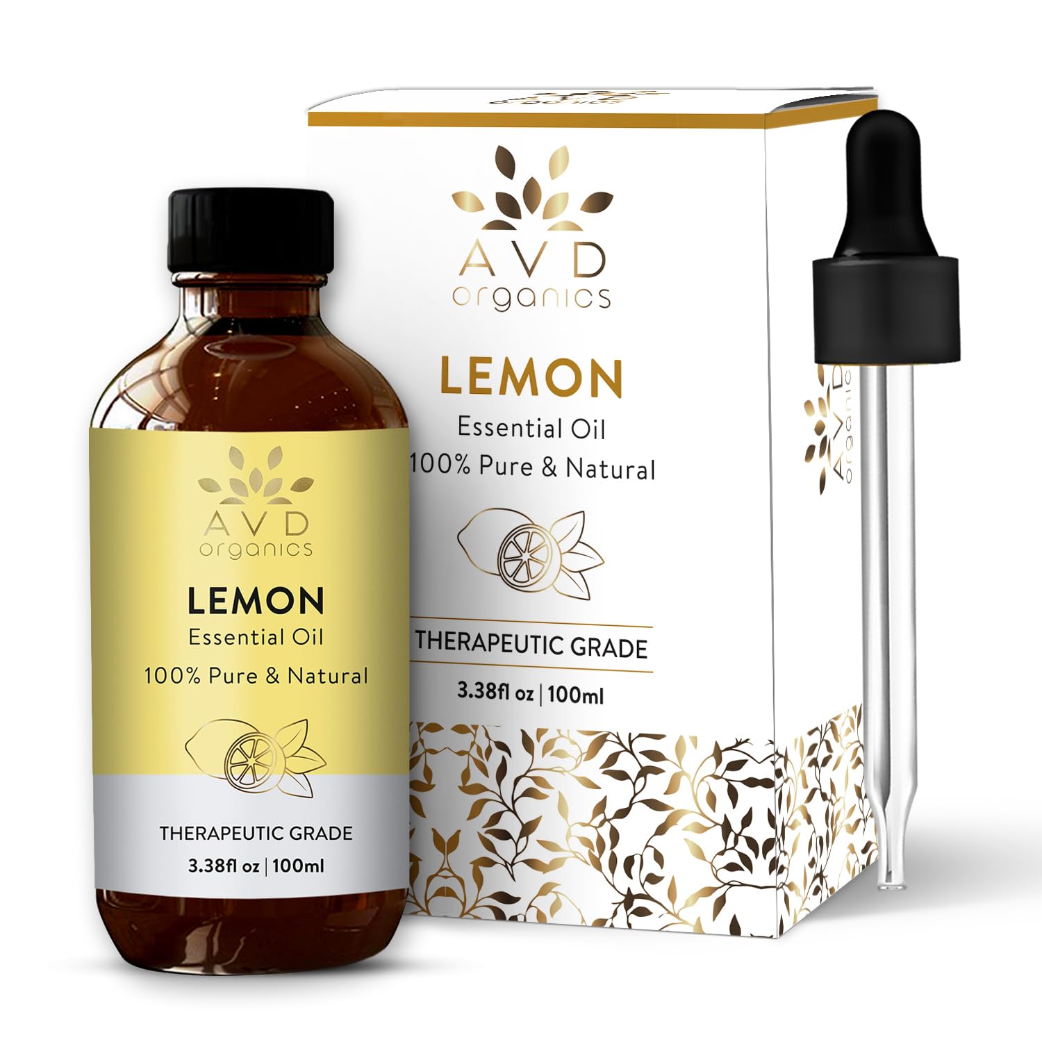 AVD Organics Lemon Essential Oil for Skin | 100% Pure and Natural | Therapeutic Grade Lemon Oil | Perfect for Diffuser & Aromatherapy | 3.38 fl. Oz