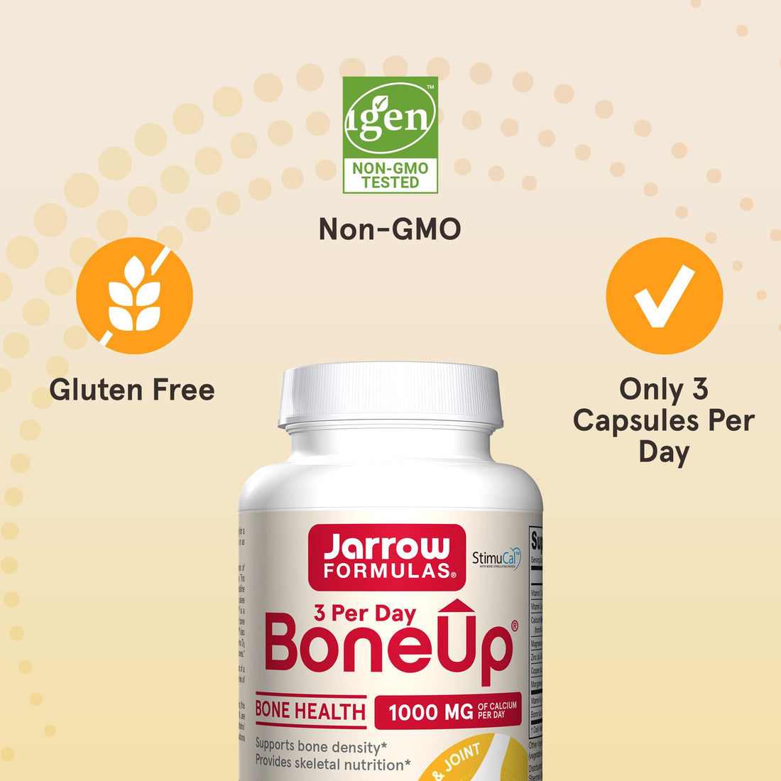 Jarrow Formulas BoneUp Three Per Day-180 Capsules-60 Servings-for Bone Support & Skeletal Nutrition-Includes Naturally Derived Vitamin D3, K2 (as MK-7) & 1000mg Calcium-Gluten Free-Non-GMO,Pack of 12
