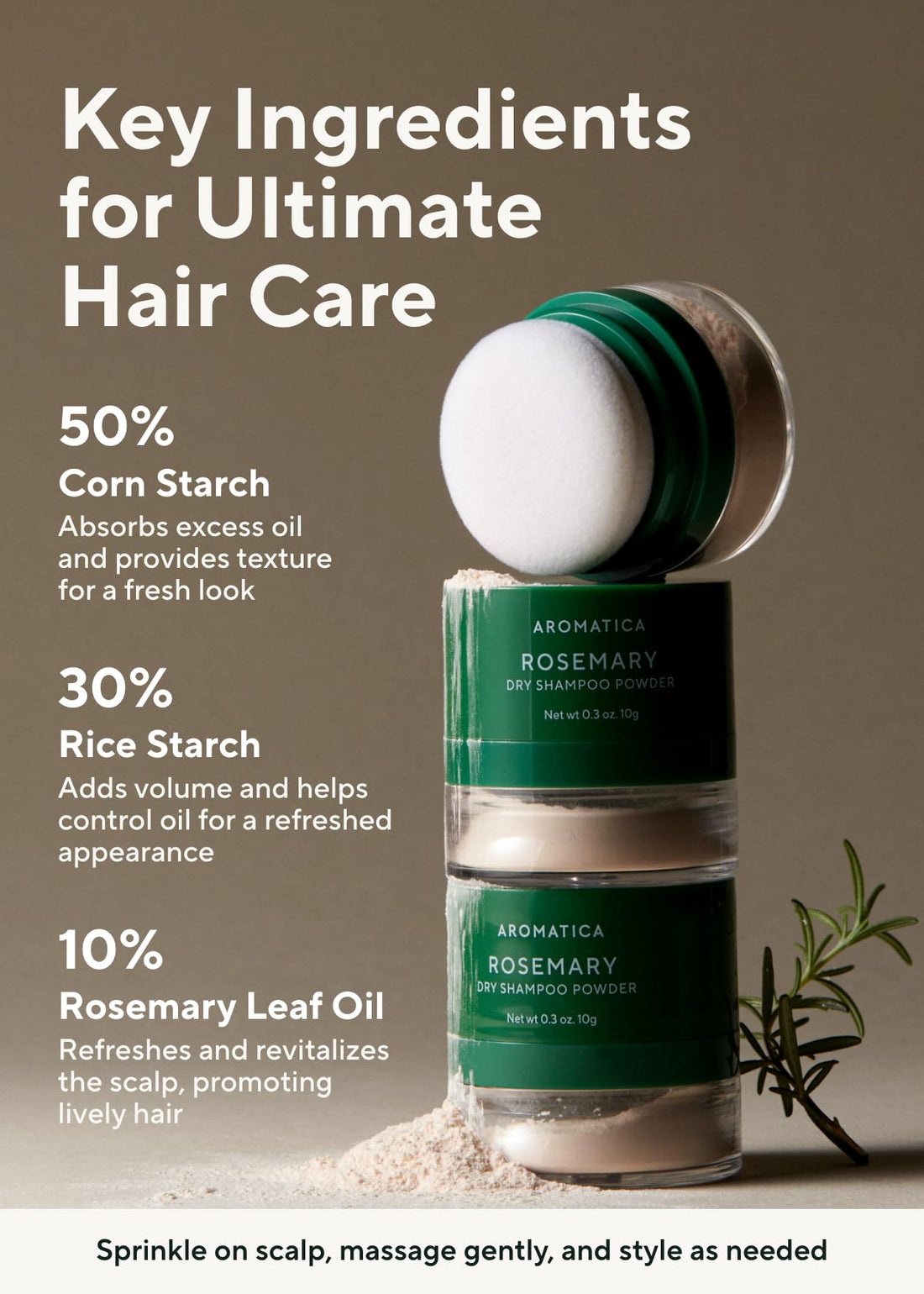 AROMATICA Rosemary Dry Shampoo Powder 10g/0.3oz - Travel Size Dry Shampoo with Panthenol and Biotin For Hair | Non aerosol & Talc Free