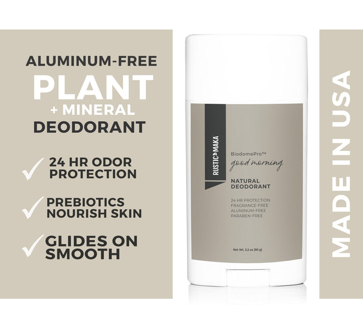 Rustic MAKA Natural Deodorant | Good Morning | Aluminum-Free & Paraben-Free | Odor-Neutralizing & Fragrance-Free | Cruelty-Free | Prebiotic with Magnesium for 24-Hour Protection | For Women & Men