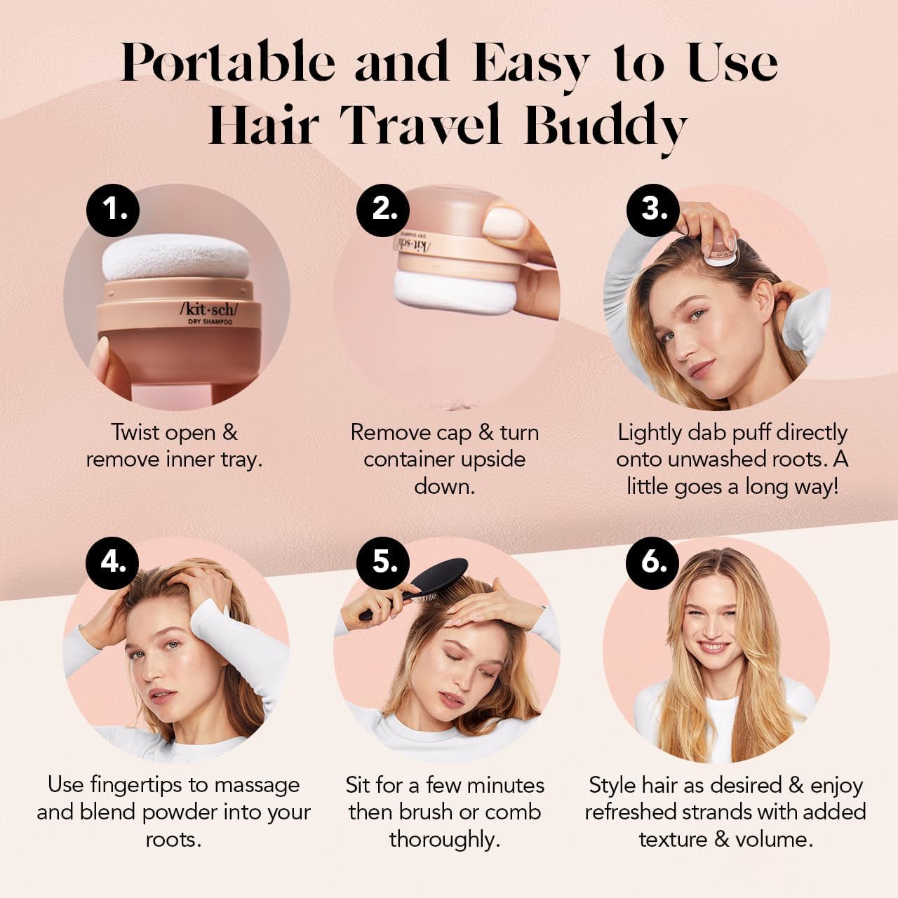 Kitsch Dry Shampoo Powder with Rice Protein for Women & Men - Unscented, Volumizing, No White Cast,Organic, Paraben Free & Benzene Free, Non Aerosol for Oily and Light Hair, Travel Size - 8g