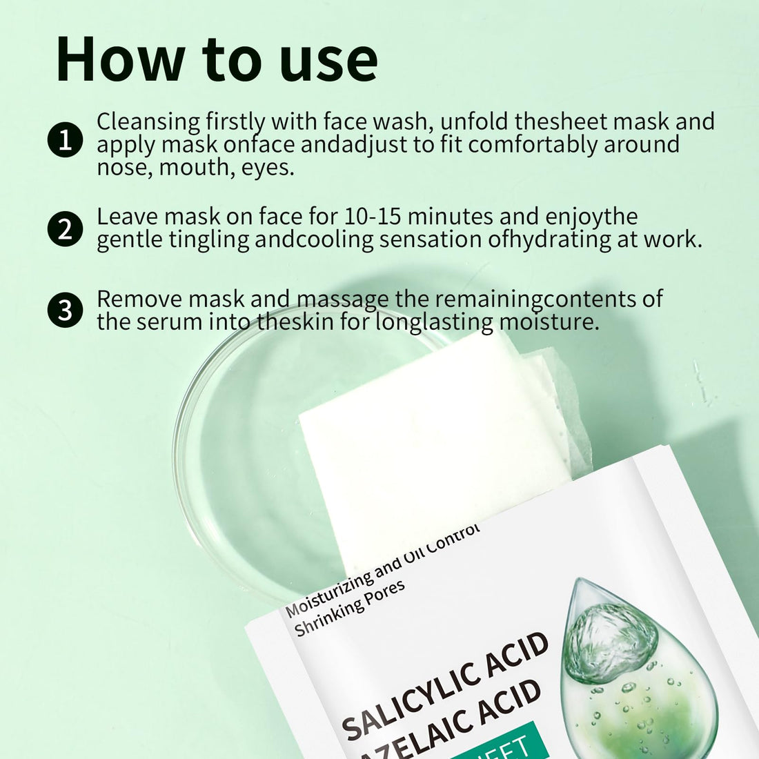 BYOTOUTY Anti Acne Facial Mask with Salicylic Acid, Face Mask Skincare for Acne Prone Skin, Hydrating Sheet Face Masks for Oil Control, Deep Cleansing Face Mask Skin Care, Soothe Redness, Pack of 10