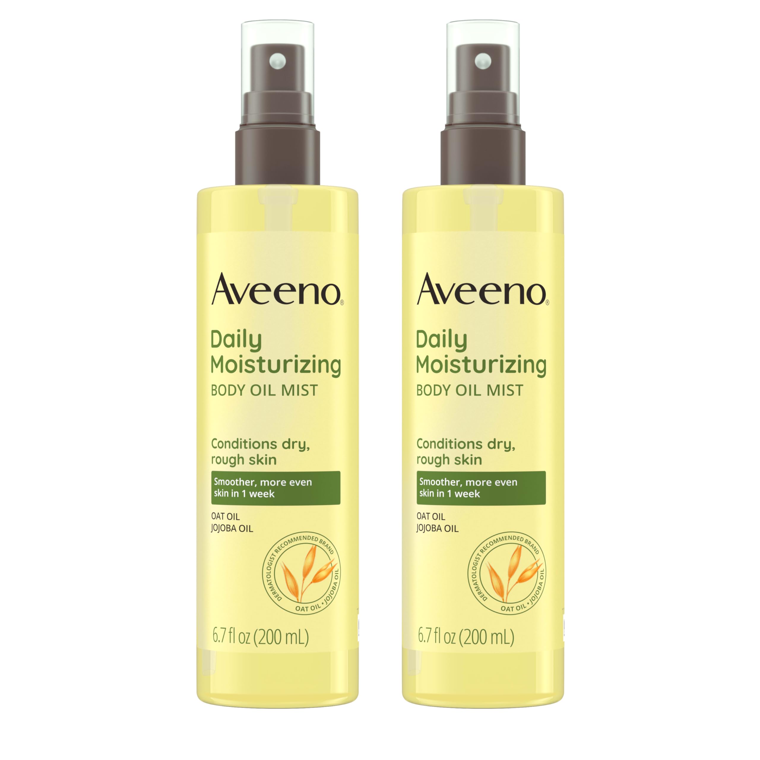 Aveeno Daily Moisturizing Body Oil Mist with Oat & Jojoba Oil for Dry Sensitive Skin, Nourishing Body Spray for Smoother Skin, Paraben-, Silicone- & Alcohol-Free, Twin Pack, 6.7 fl. oz, 2 Pack