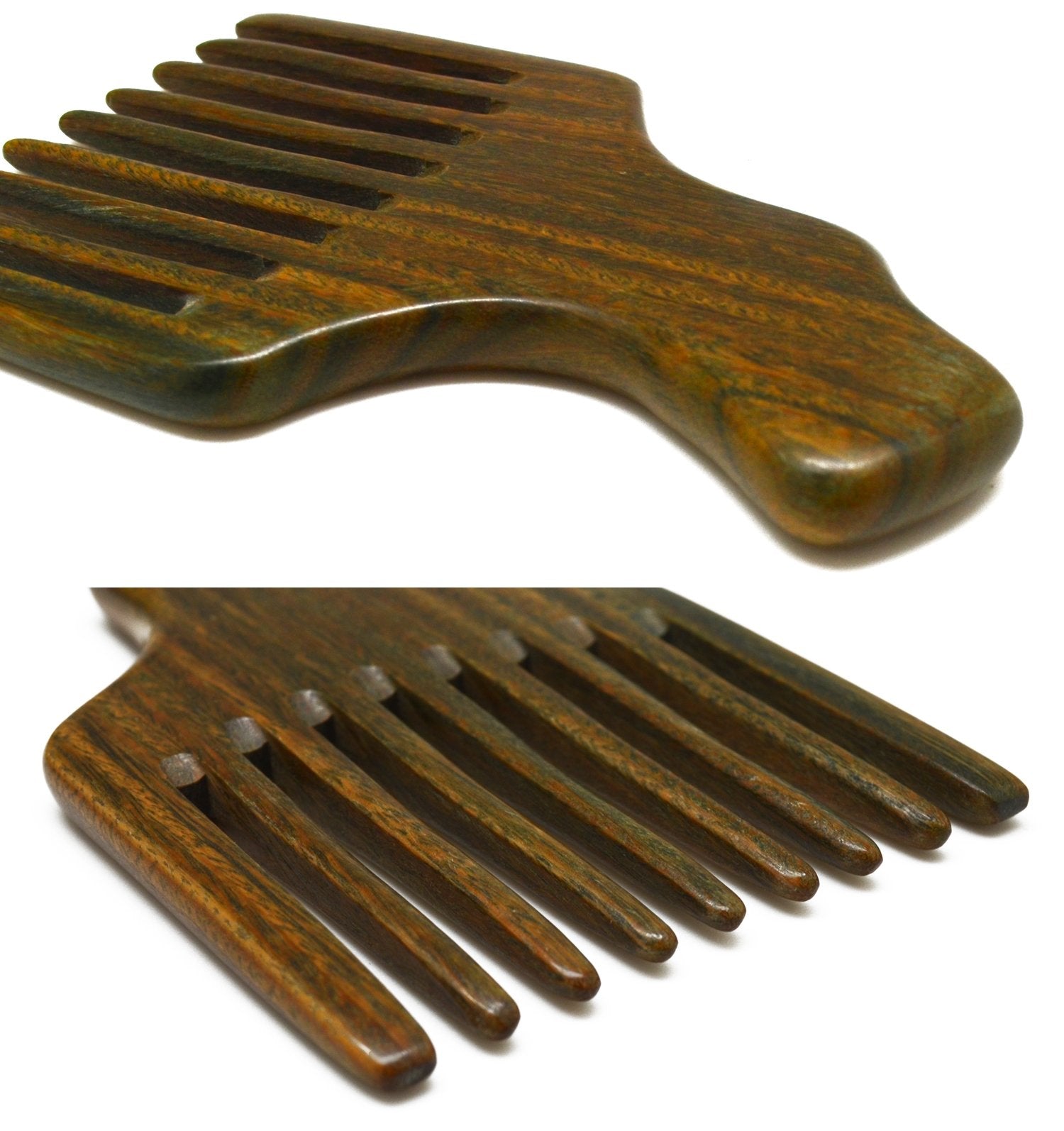 Meta-C Hair/Beard Pick/Comb - Made Of One Whole Piece Of Natural Green Sandal Wood With Fantastic Handle (Wide Tooth)