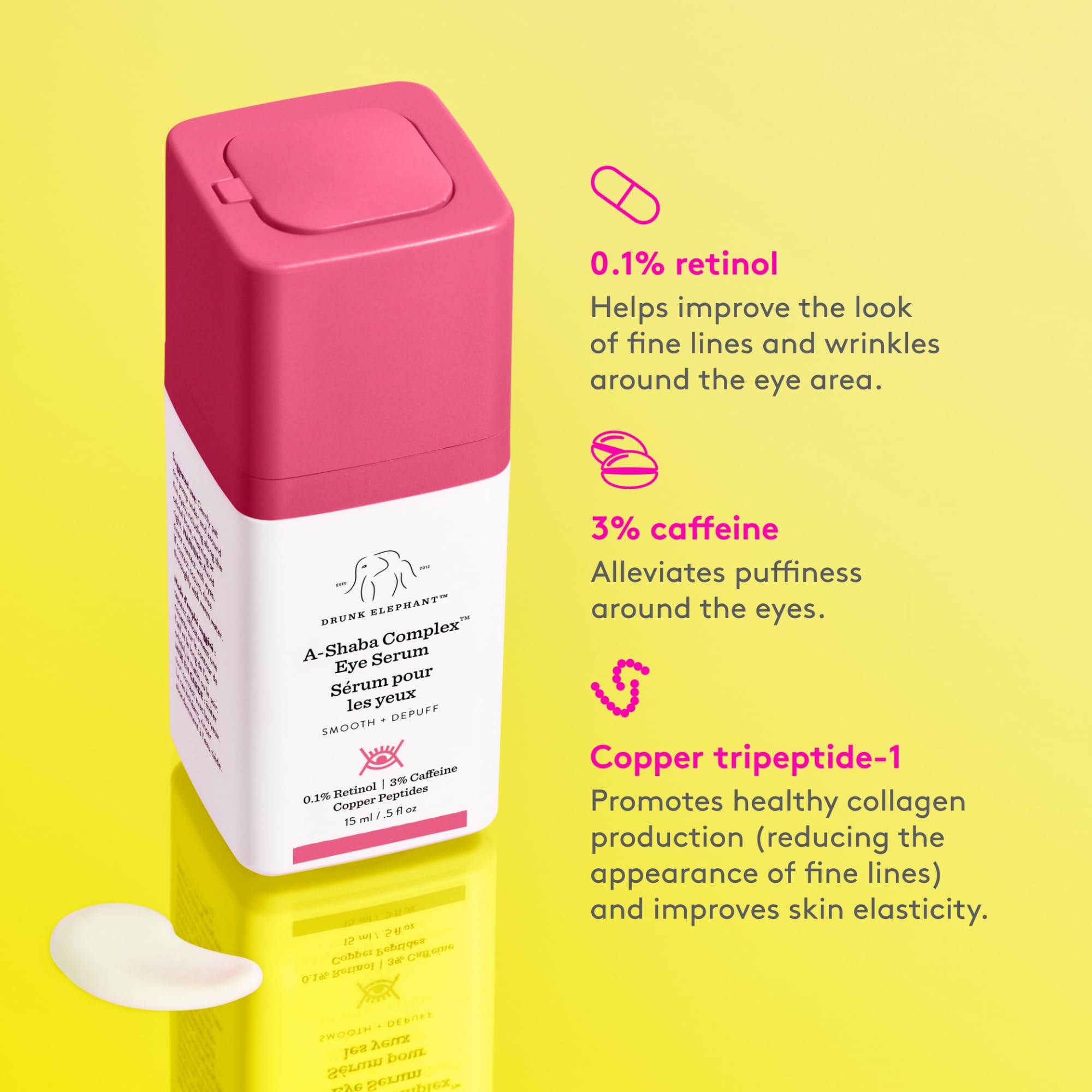 Drunk Elephant A-Shaba Complex Eye Serum - 15 ml/.5 fl oz - .1% Retinol Eye Cream - Clean Clinical Skincare - Cruelty-Free - Dermatologist-Tested - Free of Essential Oils, Silicones, and Fragrance