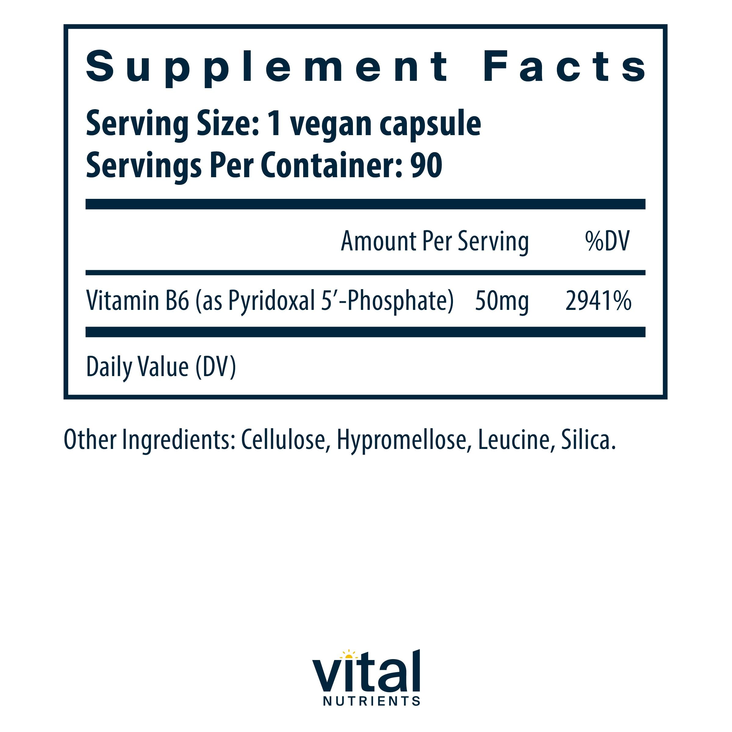 Vital Nutrients Pyridoxal-5 Phosphate | Activated Vitamin B6 | Methylated B6 for Metabolism, PMS, and Menstrual Support* | High-Potency P5P Supplement | Gluten, Dairy, Soy Free | 90 Capsules