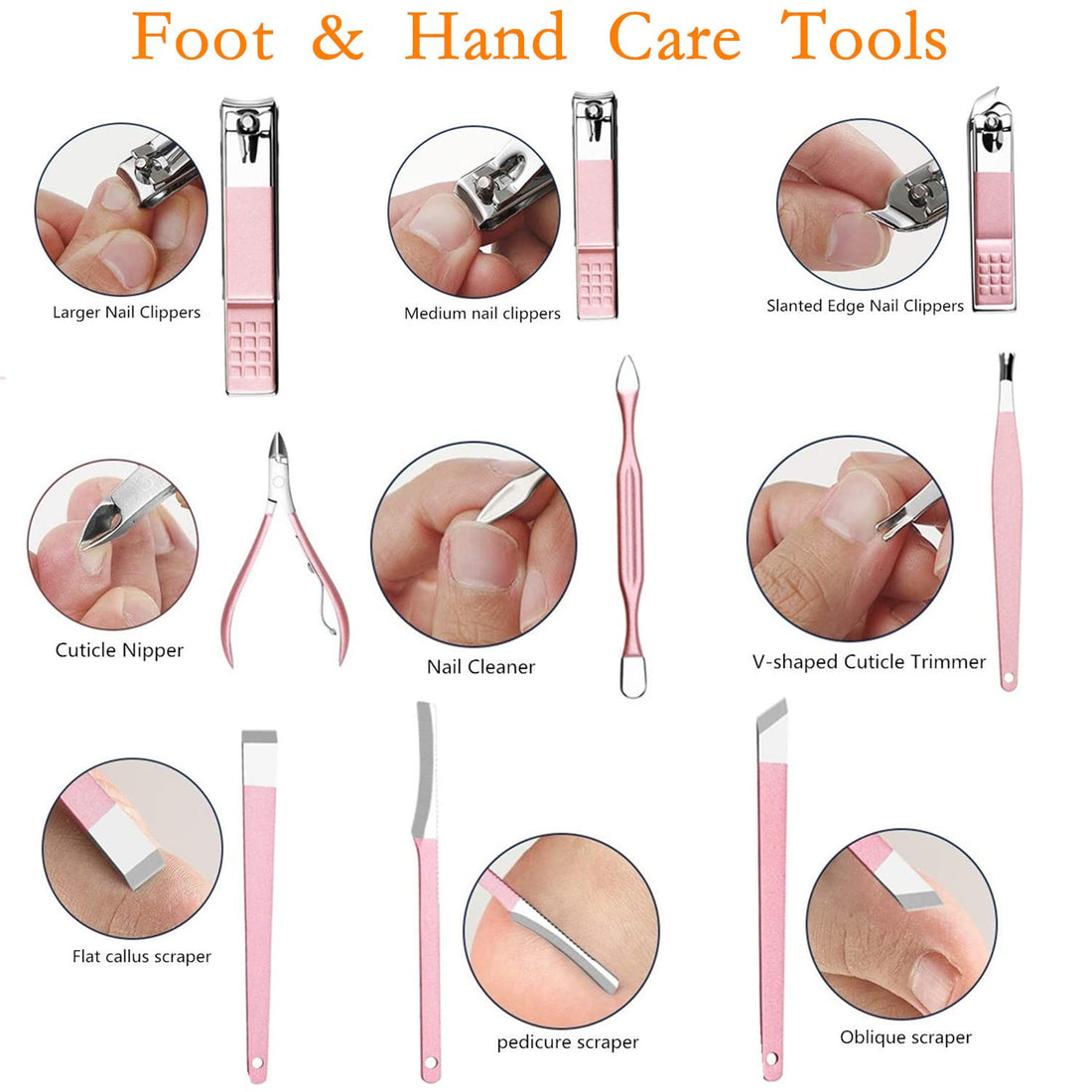 Updated Manicure Set Aceoce Nail Clippers Set 18 in 1 Grooming Kit Stainless Steel Professional Pedicure Set Eyebrow Razor (rose gloden 18pcs)