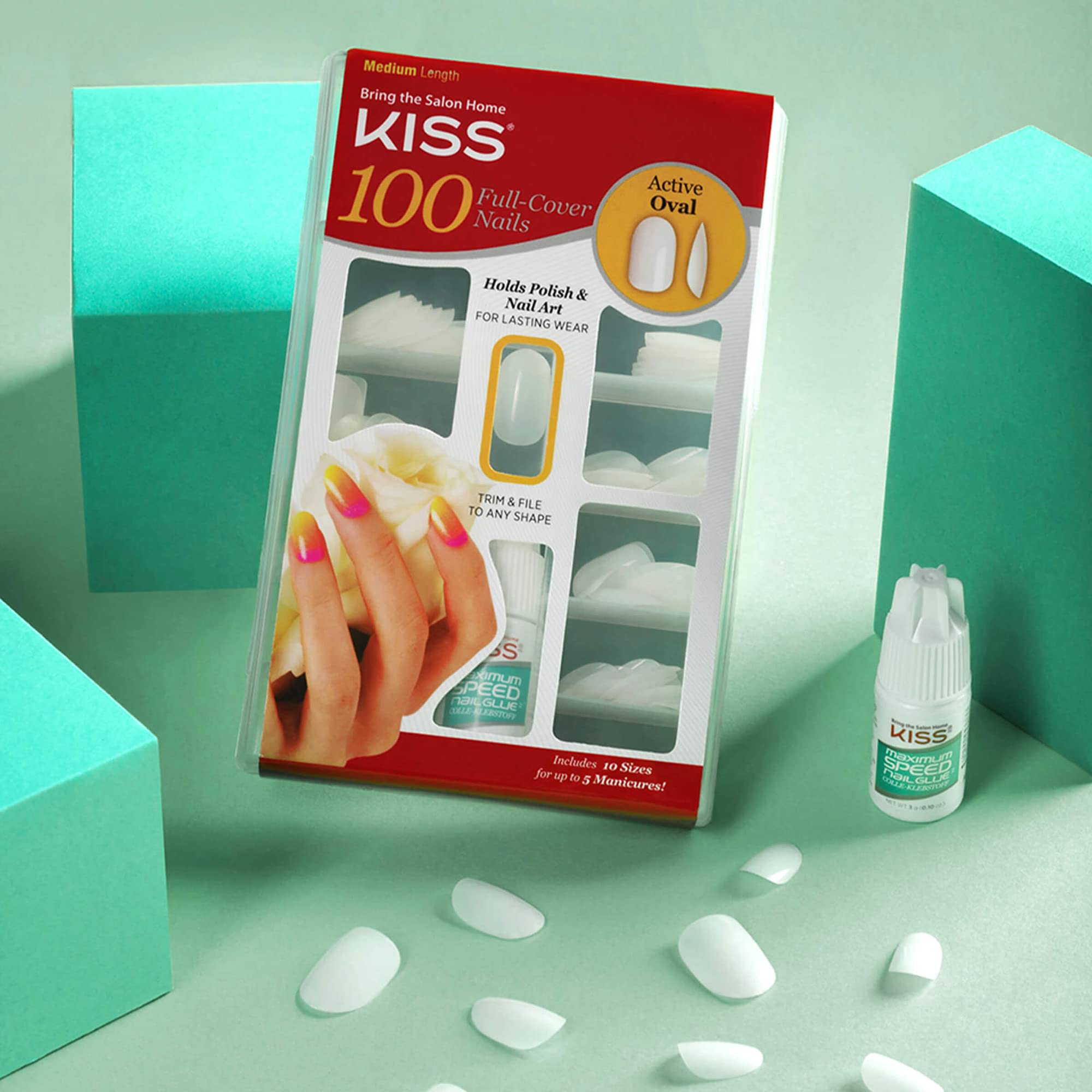 Kiss 100 Full Cover Nails, Active Oval, 0.24 Pound