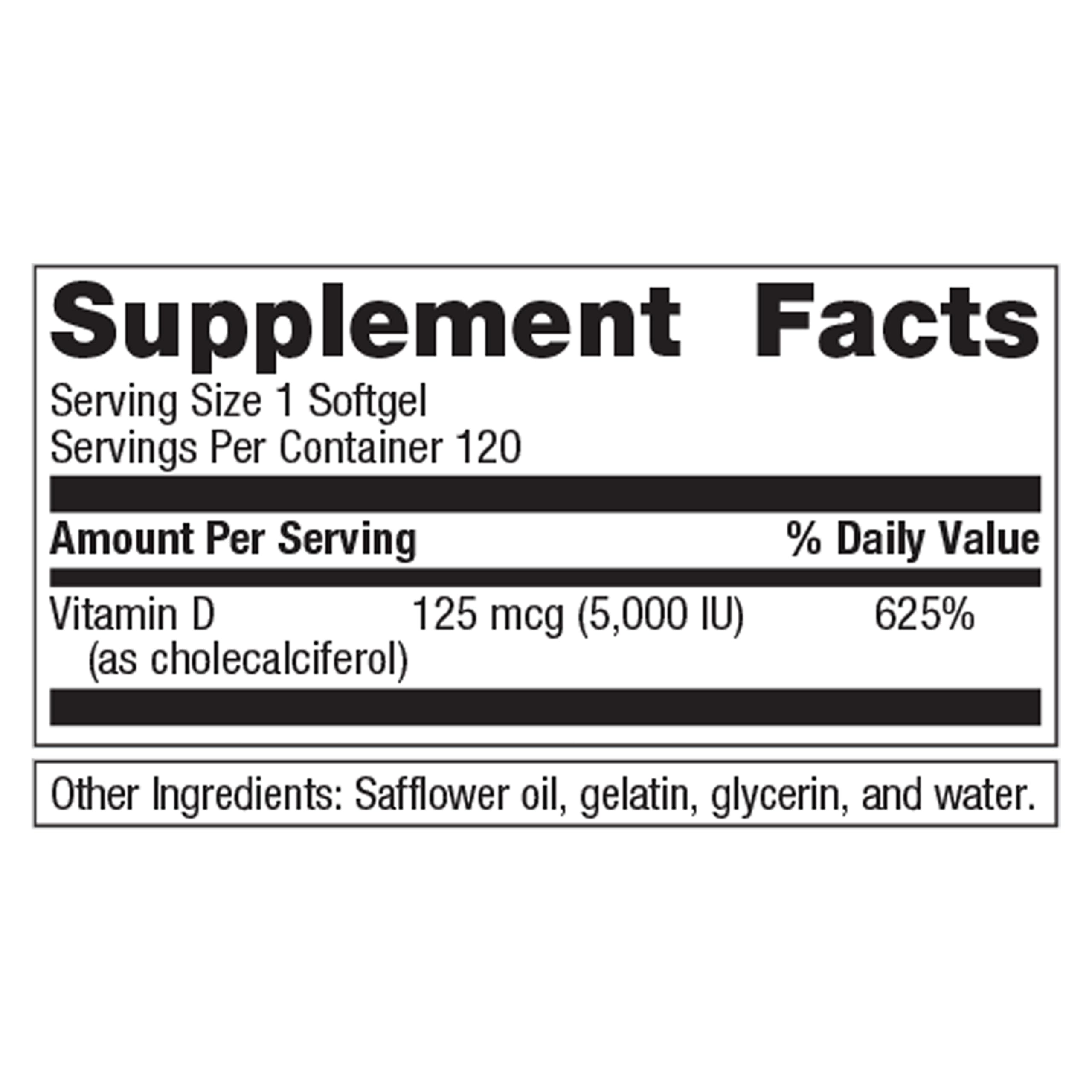 Metagenics Vitamin D3 5000 - for Immune Support, Bone Health & Heart Health* - High Potency Vitamin D - Non-GMO - Gluten-Free - 120 Softgels