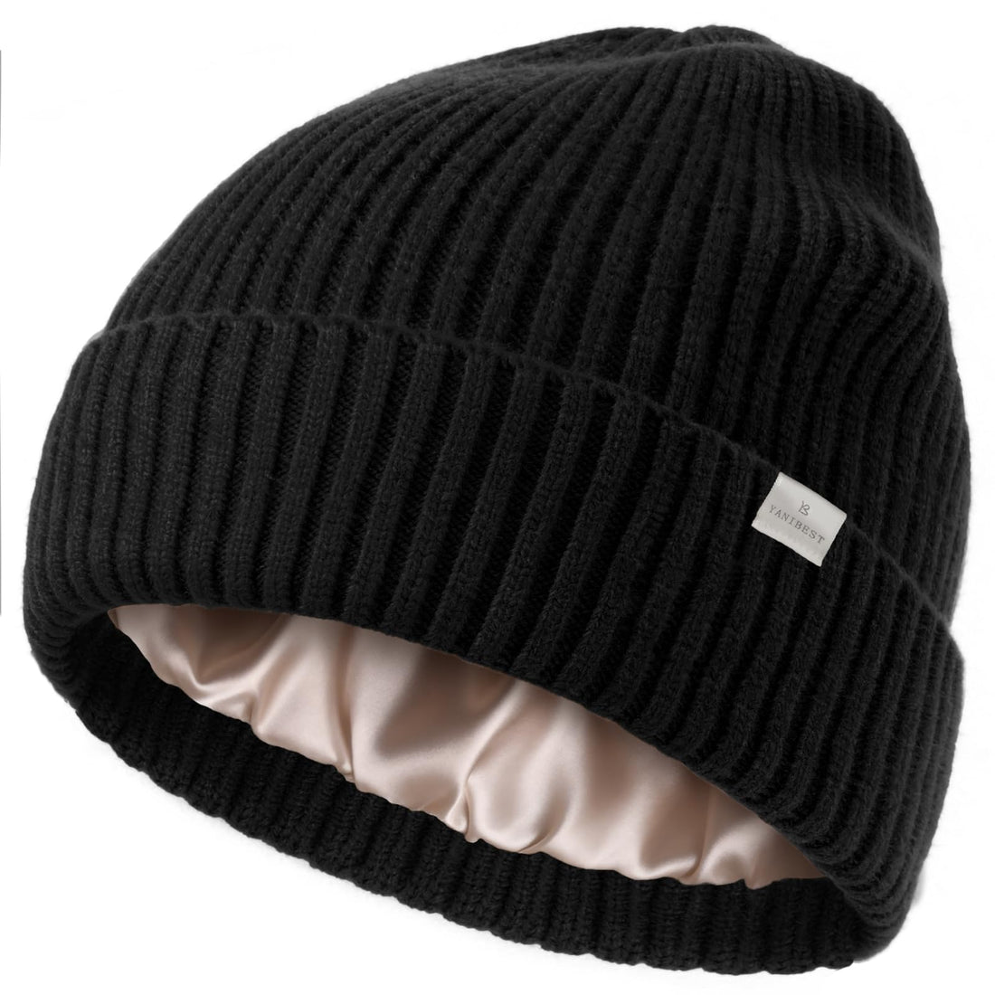 YANIBEST Winter Hats for Women Satin Lined Beanie for Cold Weather Beanie Hat for Women Men Winter Warm Knit Hats Black