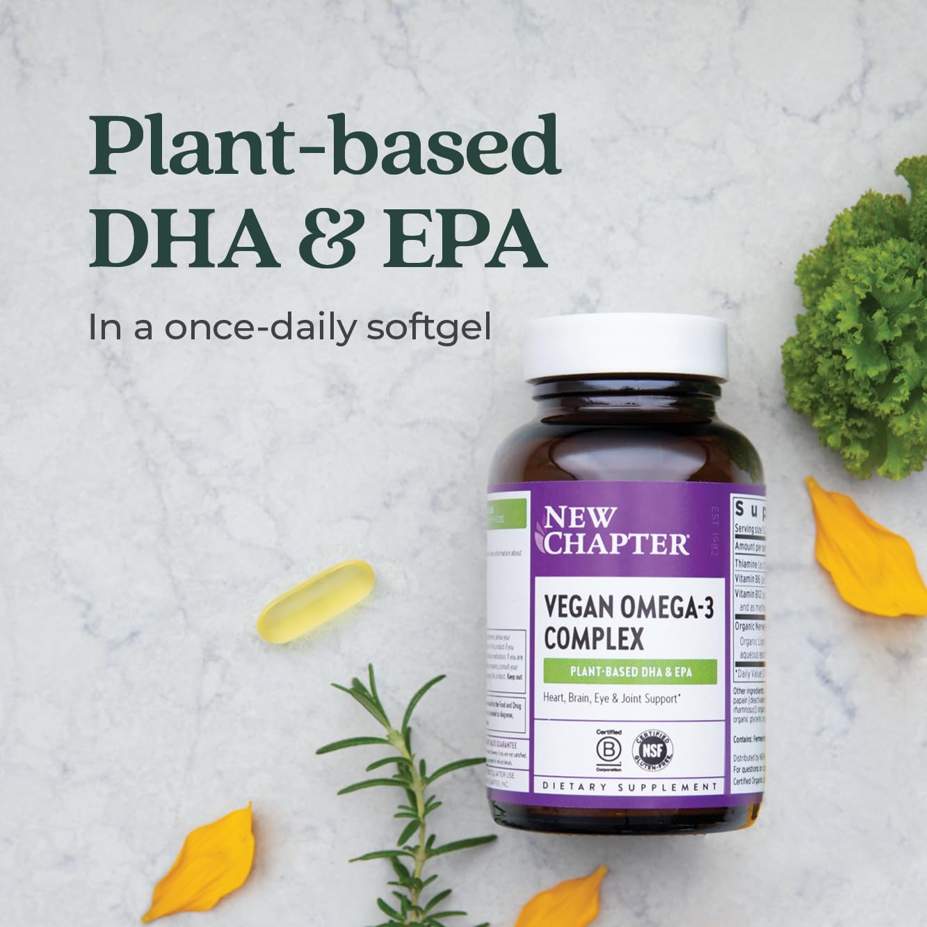 New Chapter Vegan DHA, EPA, and DPA Supplement- Vegan Omega-3 Complex for Heart, Brain, Eye & Joint Support - 30 Softgels