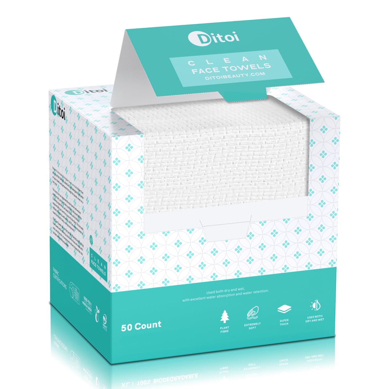 Ditoi Face Towels, 10×12 Disposable Face Towel, Face Towelettes XL, Ultra Soft Makeup Remover Dry Wipes, Thick Face Towel for Sensitive Skin, 50 Count (1 Pack)