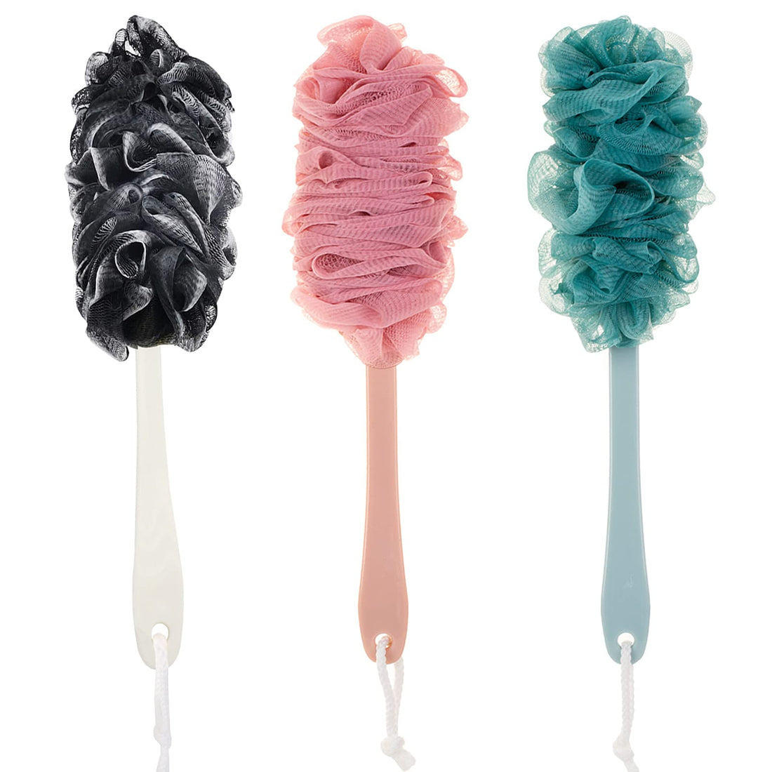 Arswin Back Scrubber for Shower,Loofah Long Handle Bath Body Brush,Soft Nylon Mesh Sponge for Shower,Loofah On a Stick for Men Women,Exfoliating Scrub Cleaning Luffa for Elderly (3Pack-NewMix)