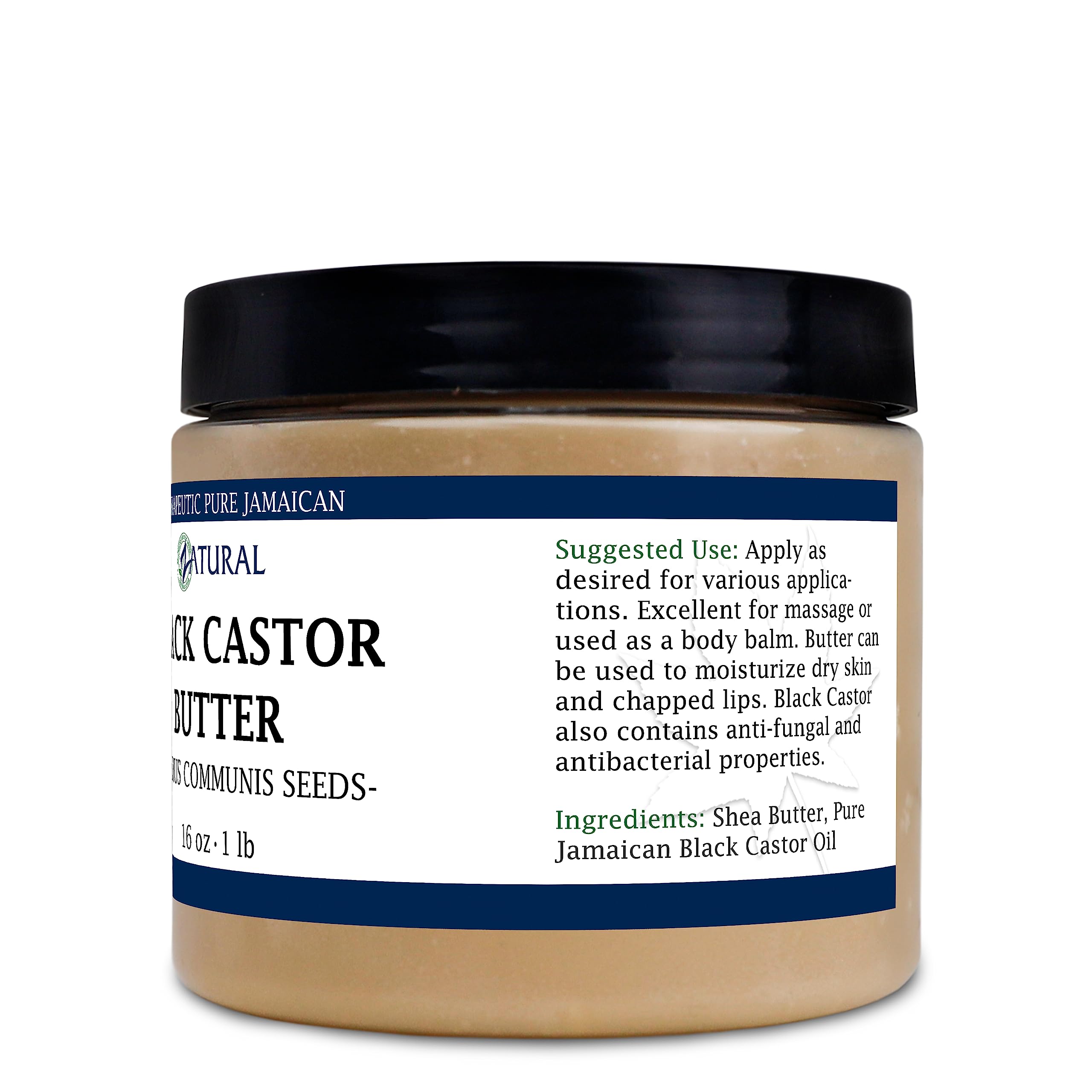 Zatural Organically Grown Black Castor Oil Body & Hair Butter Clean 2 Ingredient Quality Jamaican Black Castor Oil (16 Ounce)