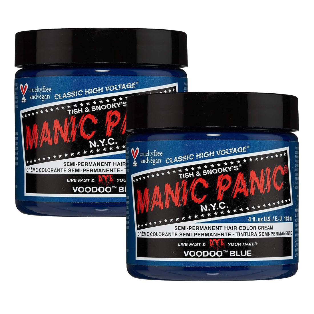 Manic Panic Semi-Permament Haircolor Voodoo Blue 4oz Jar (2 Pack)