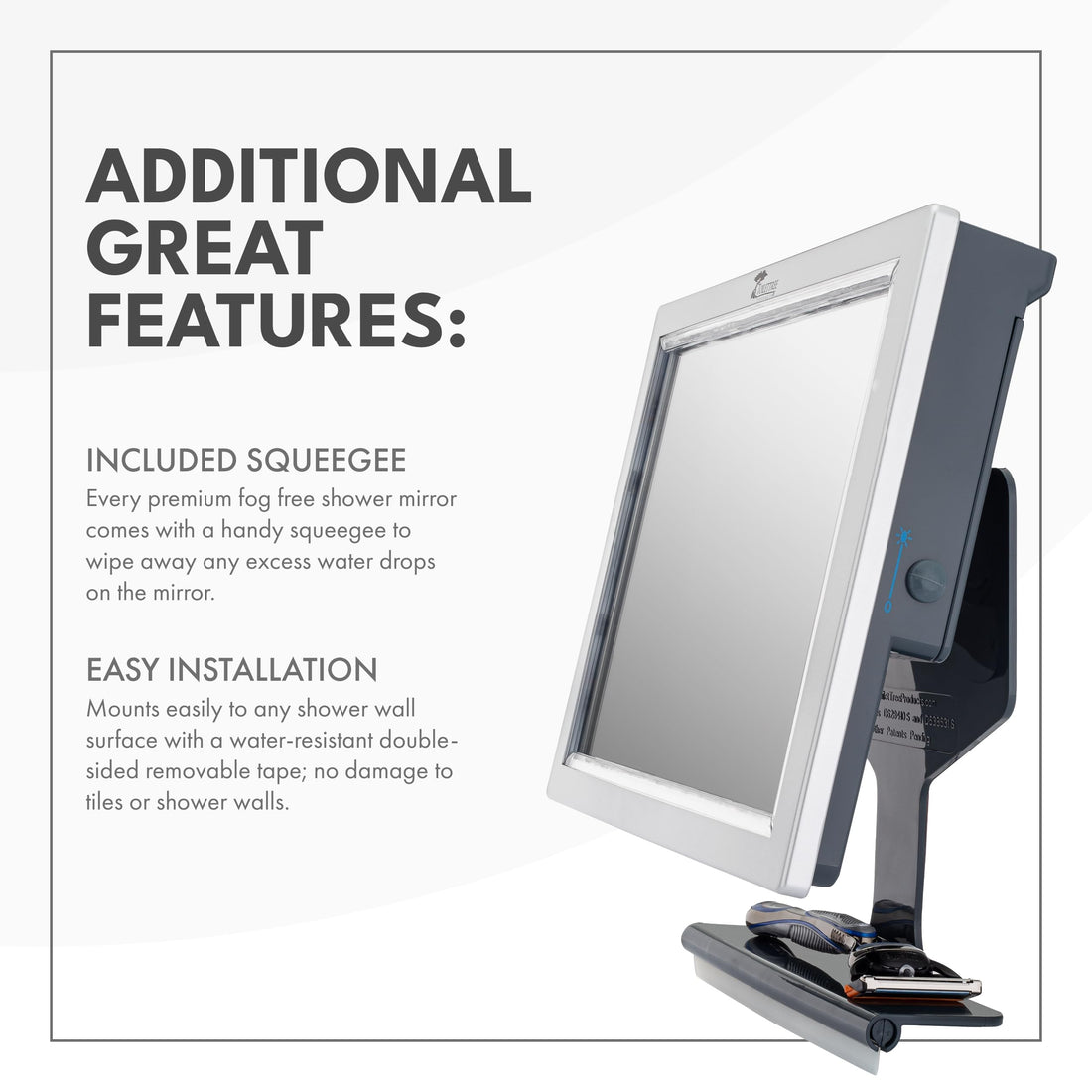 ToiletTree Products Deluxe LED Fogless Shower Mirror with Squeegee, 1.45 Ounce