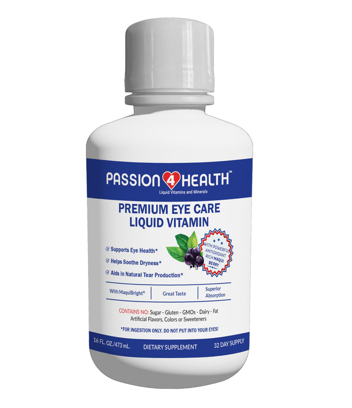 Passion 4 Health Liquid Eye Vitamins - Natural Vision & Adult Eye Care Supplement - Premium Support with Maqui Berry Extract, Gluten-Free, Non-GMO, No Sugar - 30-Day Supply, Made in USA