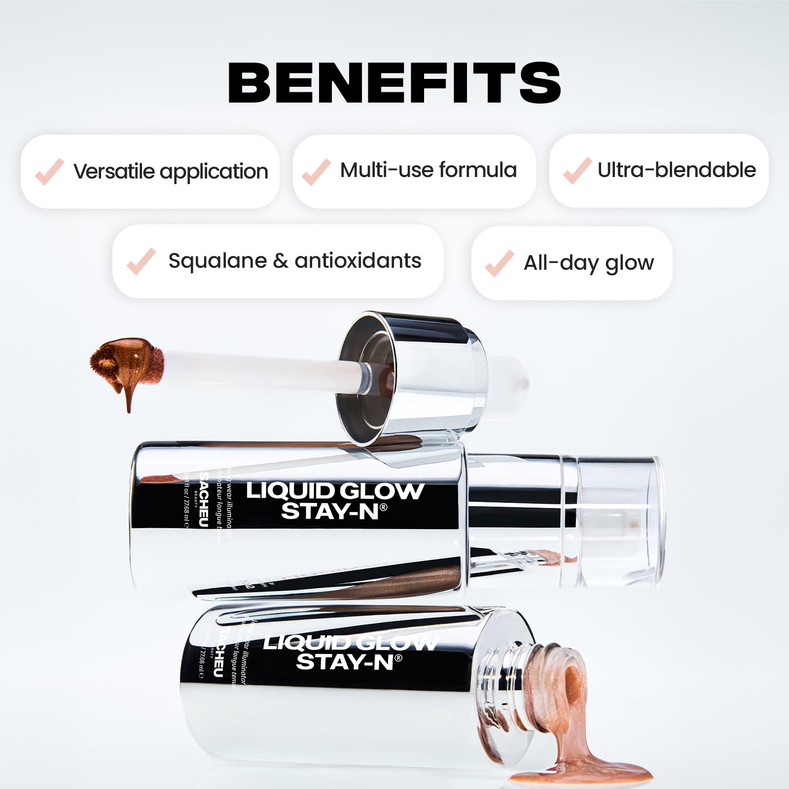 Sacheu Liquid Glow STAY-N Liquid Highlighter & Illuminator Makeup — 30ml Long Lasting Luminous Glow Lightweight Dewy Finish, Golden Hour