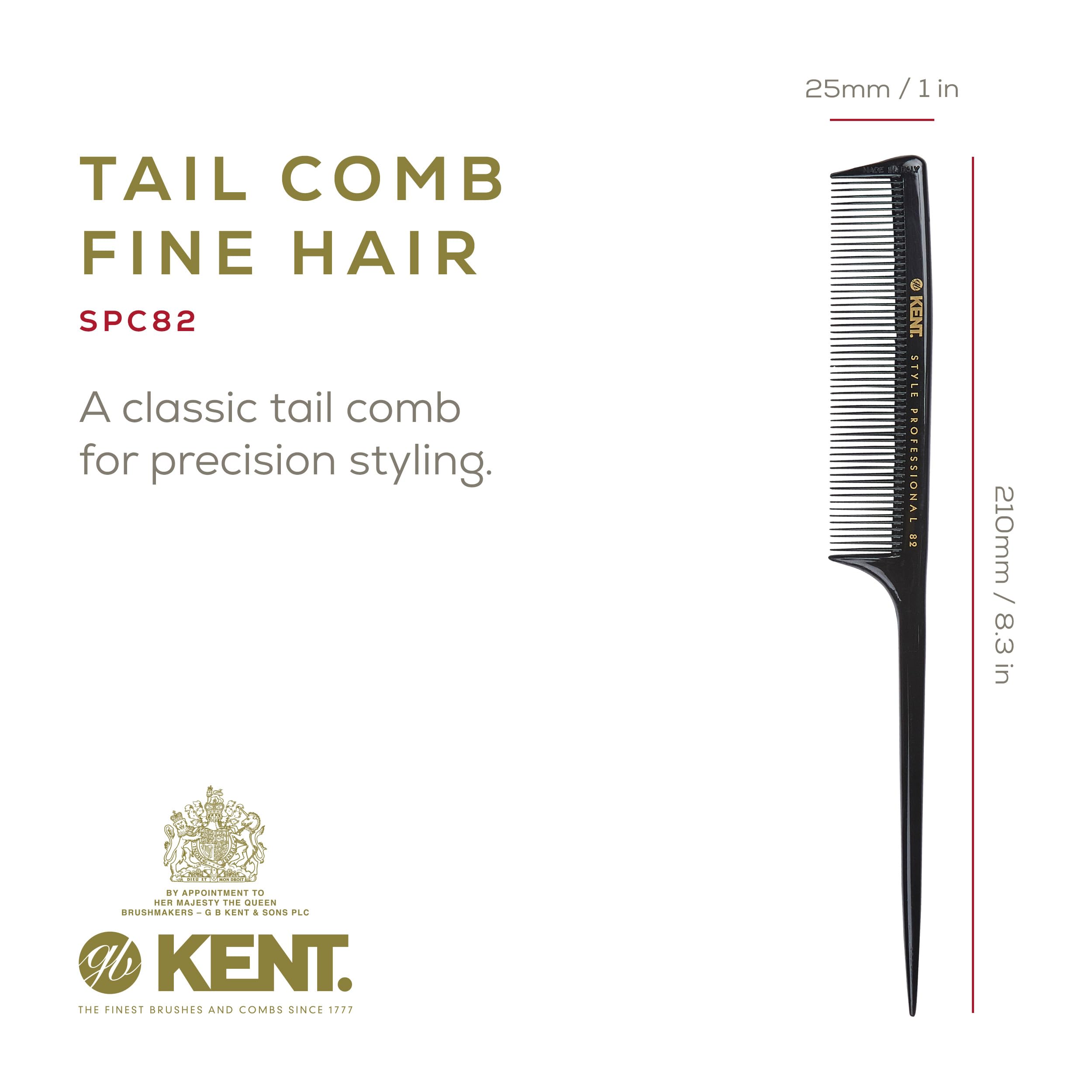 Kent SPC82 Salon-Style Dressing Cutting Comb with Fine Teeth - Tail Comb Professional Barber Haircut Comb for Styling and Teasing for All Hair Types - Kent Quality Barber Supplies