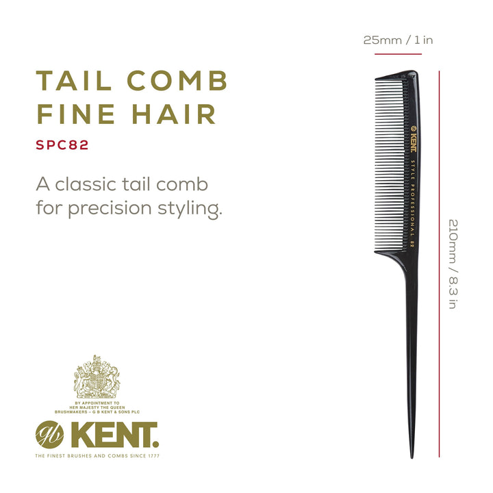 Kent SPC82 Salon-Style Dressing Cutting Comb with Fine Teeth - Tail Comb Professional Barber Haircut Comb for Styling and Teasing for All Hair Types - Kent Quality Barber Supplies