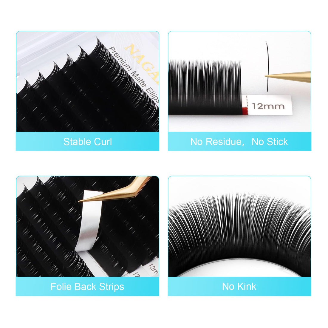 NAGARAKU Ellipse Eyelash Extensions Flat Split Tips Individual Lash 0.15mm D curl 9mm Matte Black Faux Mink Classic Lash Supplies