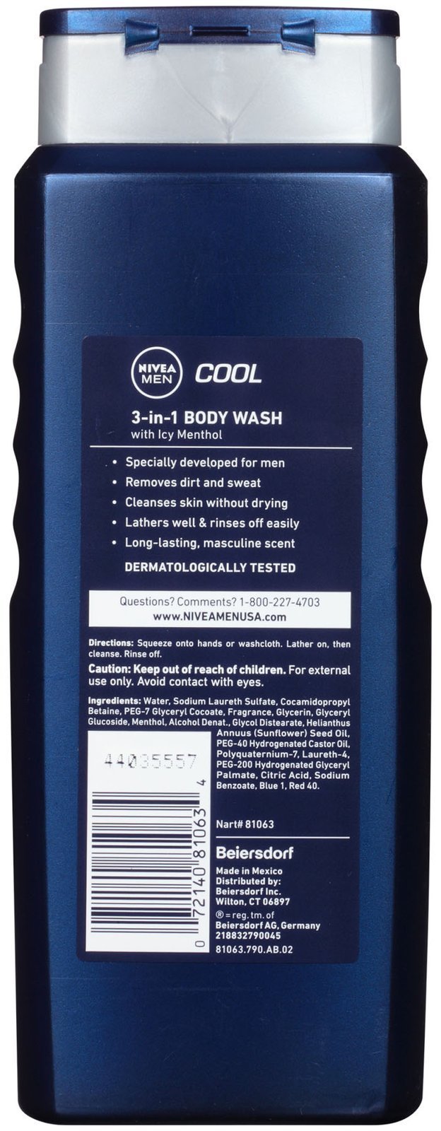 Nivea For Men Cool Hair and Body Wash, 500ml