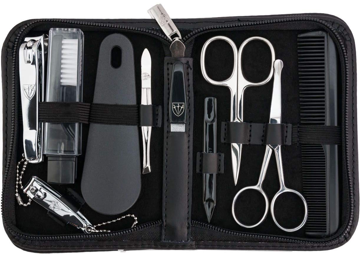 THREE SWORDS | Exclusive 10-Piece MANICURE - PEDICURE - GROOMING - NAIL CARE set / kit / case | basic-standard quality (001672)