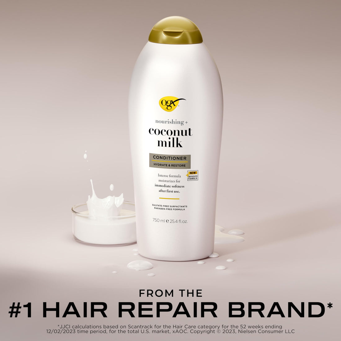 OGX Nourishing + Coconut Milk Moisturizing Conditioner for Strong & Healthy Hair, with Coconut Milk, Coconut Oil & Egg White Protein, Paraben-Free, Sulfate-Free Surfactants, 25.4 fl oz
