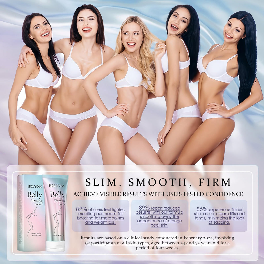 HOLYOM B Flat Belly Firming Cream: Premium Skin Tightening & Moisturizing for Stomach, Women Body Lotion for Firmness and Lift of Thighs & Butt - Pregnancy Skin Firming - 125ML(white)
