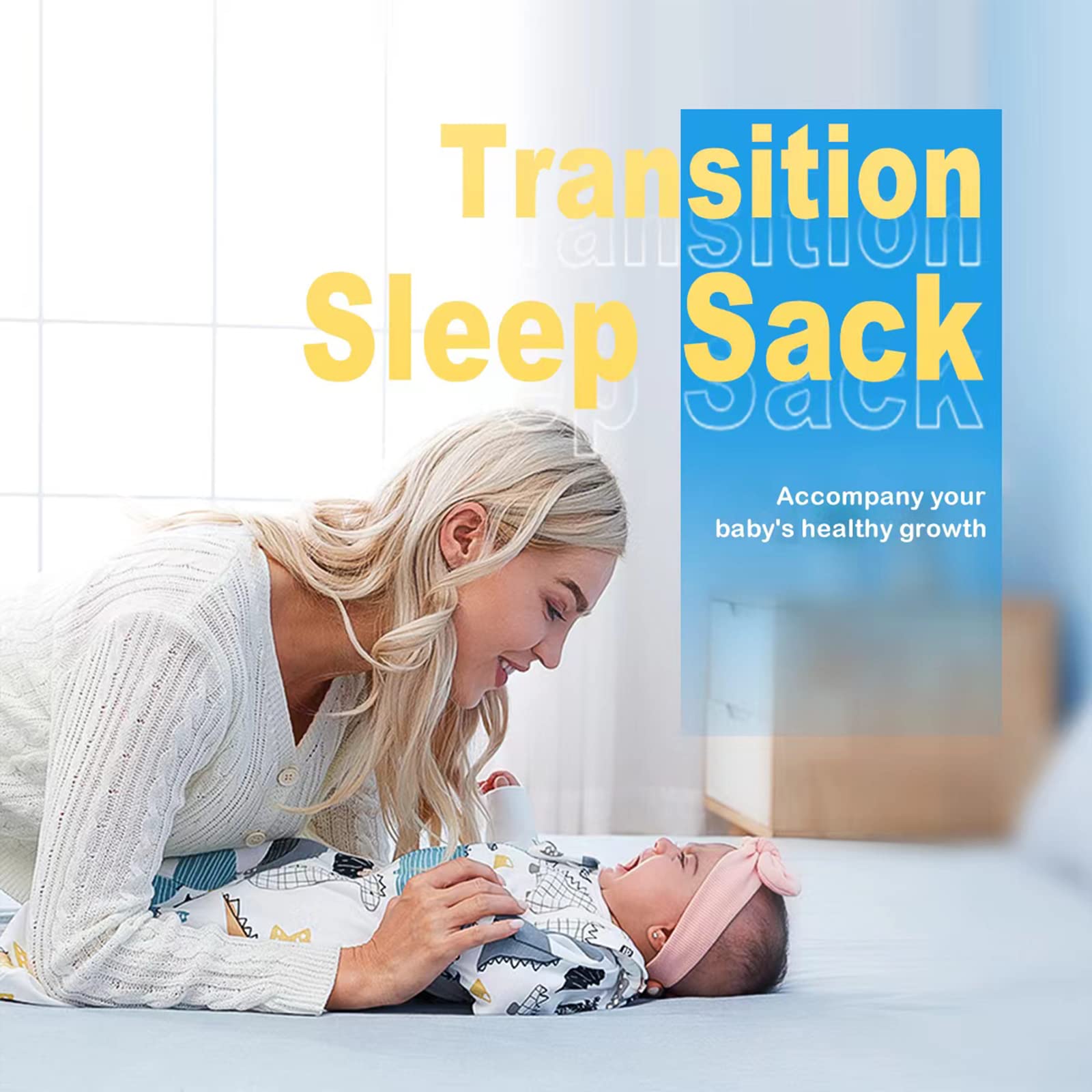 Nearkoi Baby Transition Swaddle Sack - Baby Sleeping Bag with Arms Up, Pure Cotton, Pink, 17-22lbs