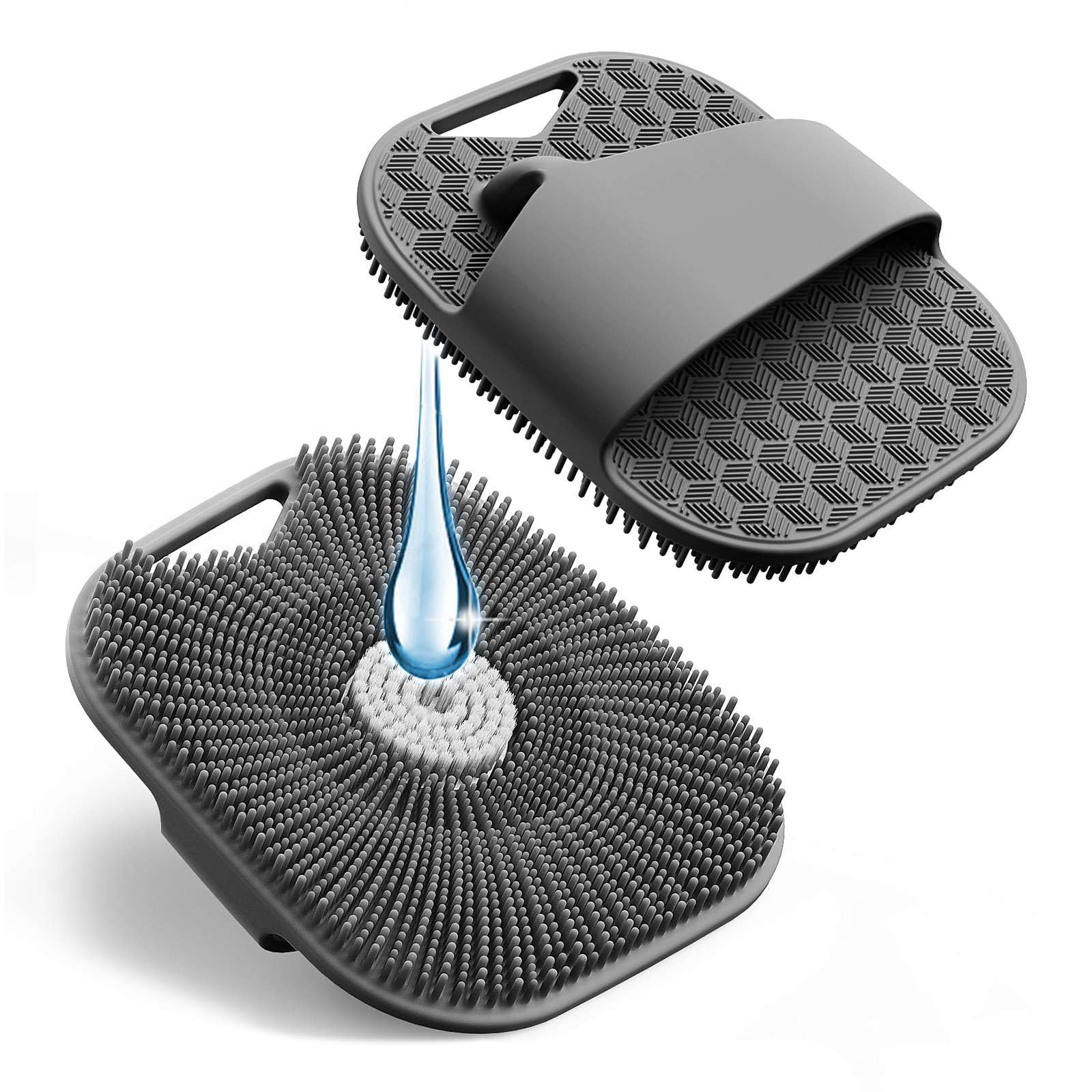 Silicone Body Scrubber for Men Women, Friendly Shower Body Scrubber for Sensitive Skin, Silicone Loofah Body Scrubber for Showering with Richer Foam Bristles and Anti-Slippery Handle, Gray