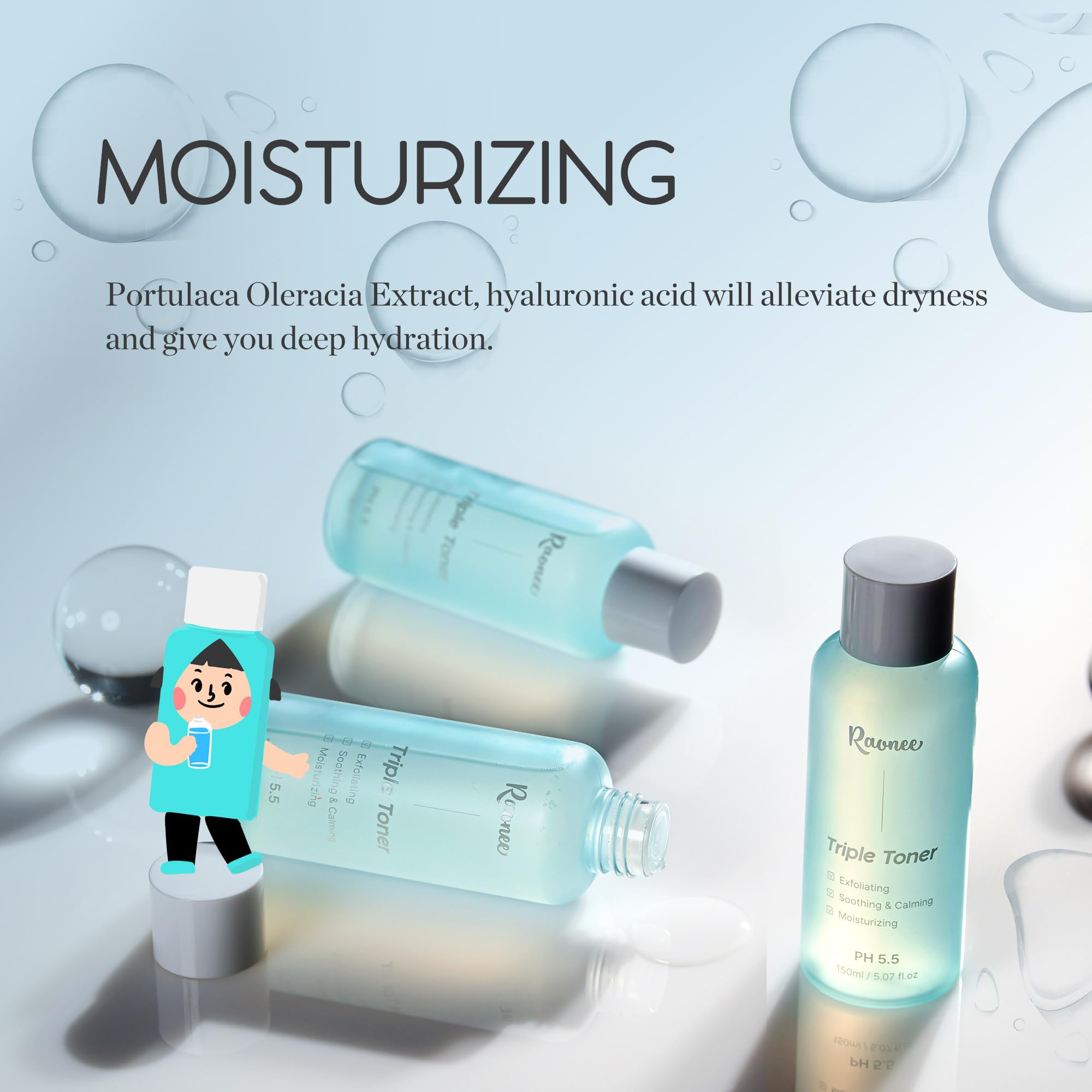 K-Beauty Triple Toner - Exfoliating, Soothing & Calming, Moisturizing, pH 5.5 Balanced with AHA, BHA, PHA, LHA - Lightweight, Non-Sticky - Daily Toner for All Skin Types- Fragrance free5.07 fl.oz