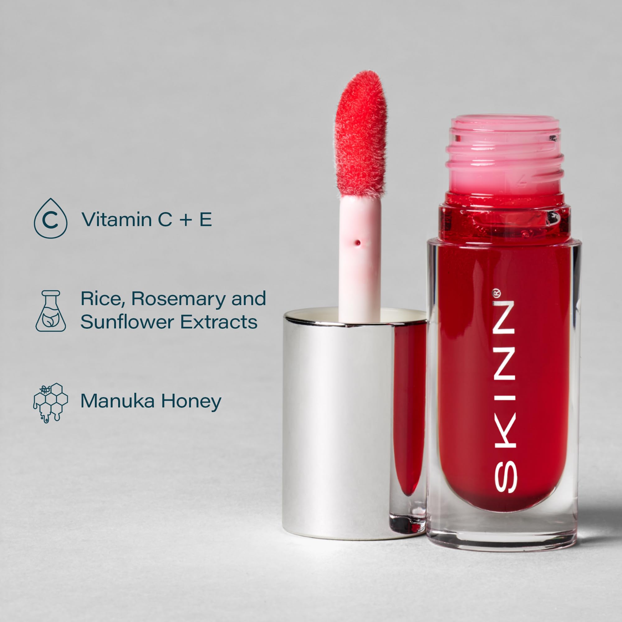 Luminous Crimson Lip Oil - Support Collagen Production, Smooth Lines & Soothe Dry Cracked Lips - Hydrating Clear Lip Oils - Improve Skin's Elasticity, Texture & Glow - Vitamin C & Manuka Honey